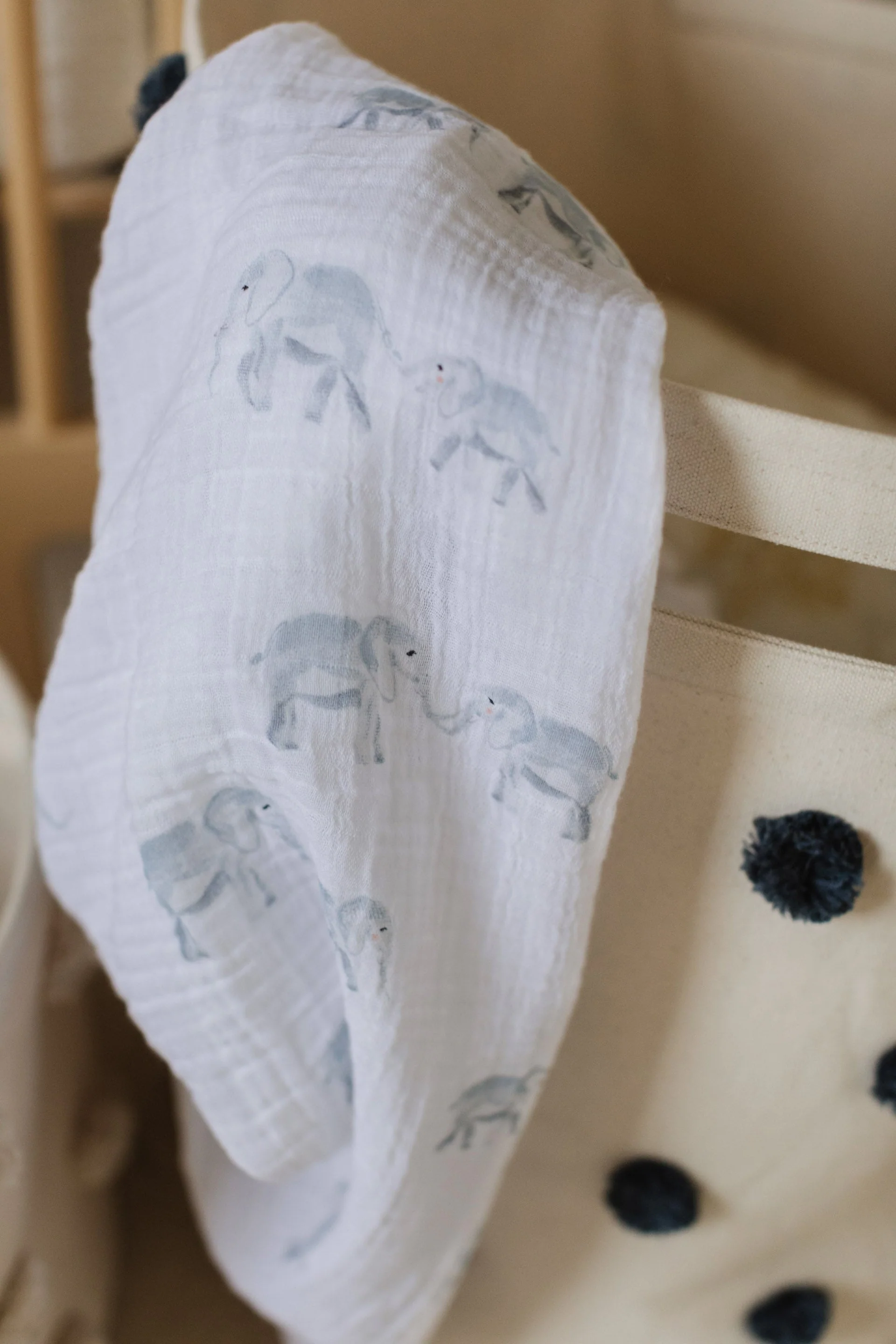 Organic Cotton Muslin Follow Me Swaddle - Follow Me Elephant - Image 2