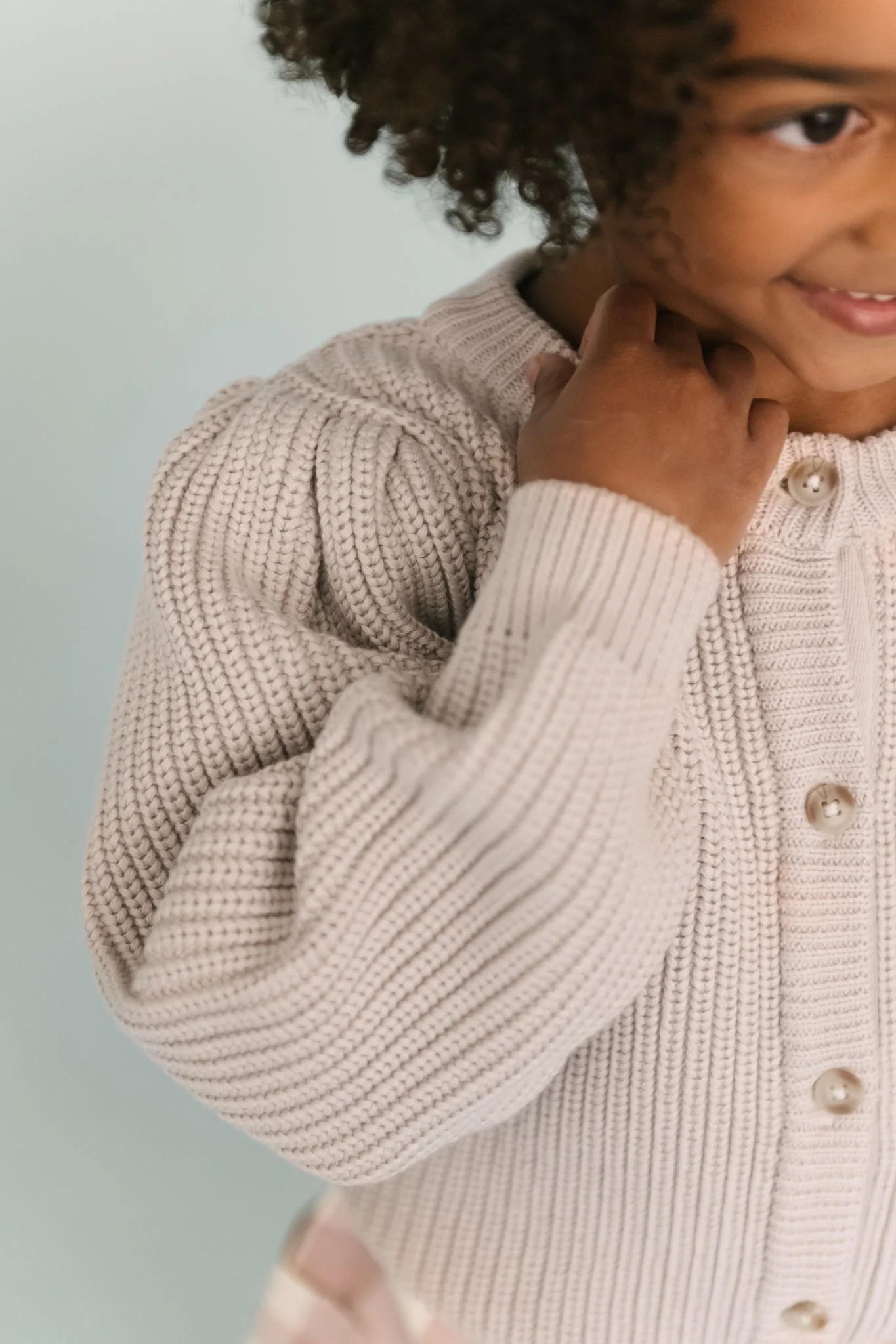 Cotton Knit Toddler Cardigan - Stone - Image 3
