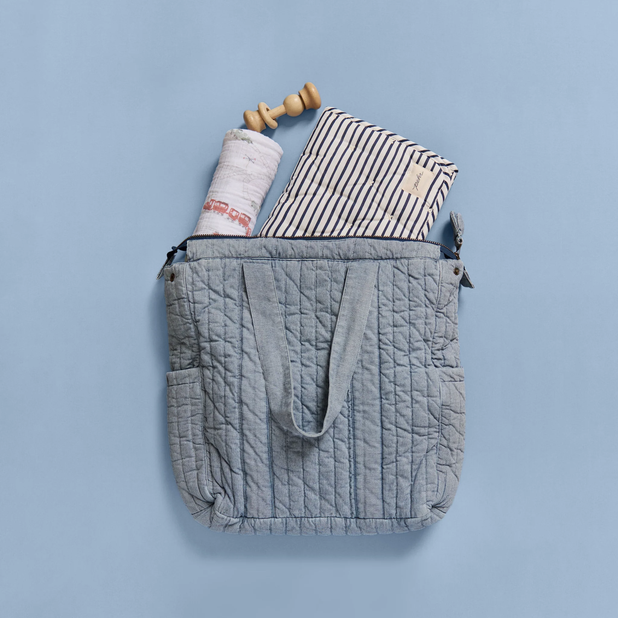 Denim Convertible Diaper Bag - Soft Indigo - Image 8