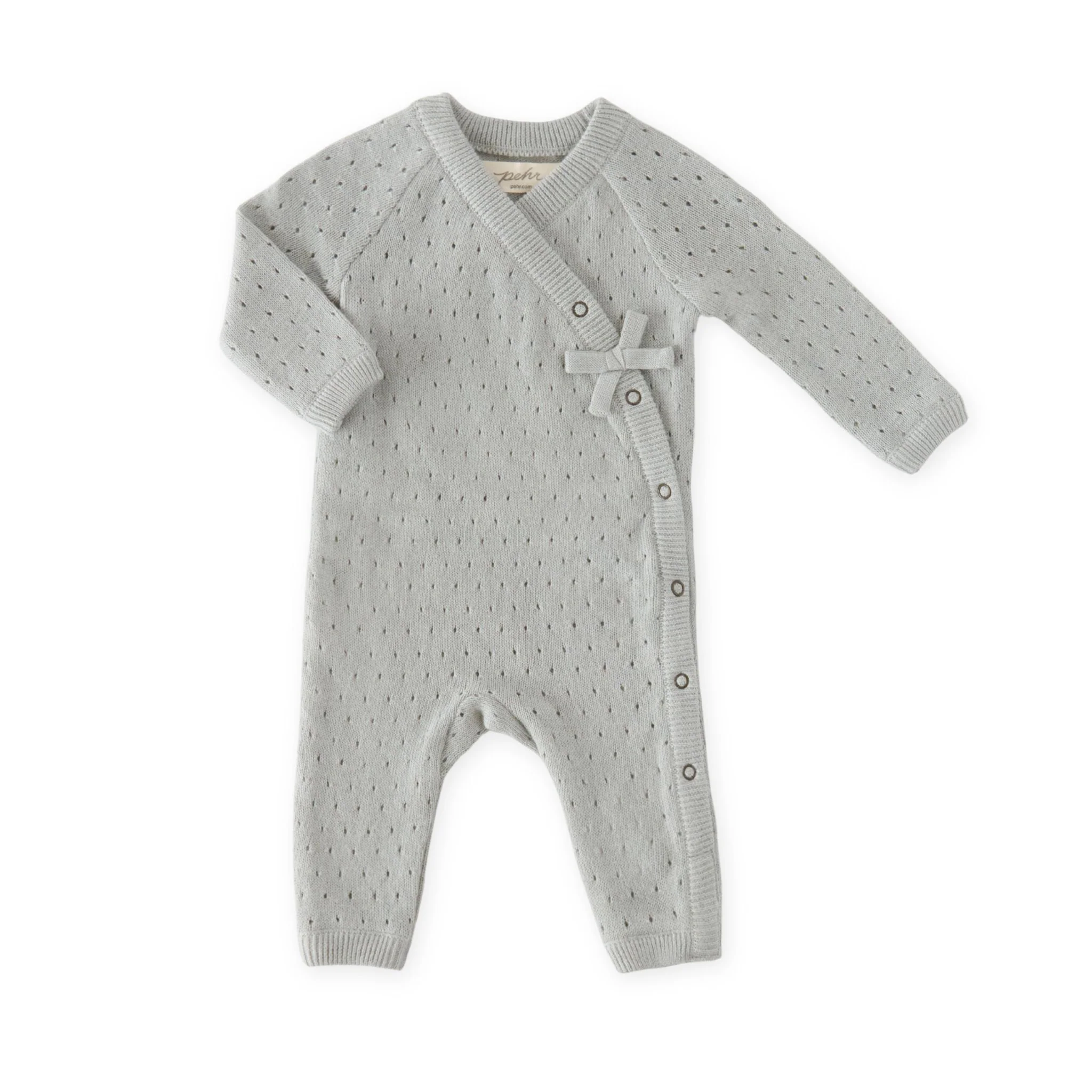 Pointelle Knit Kimono Romper - Soft Sea