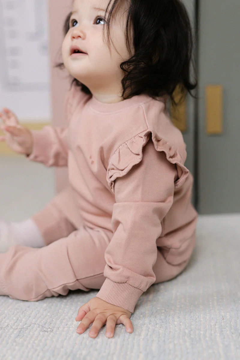 French Terry Baby Ruffle Sweatshirt - Soft Peony - Image 2