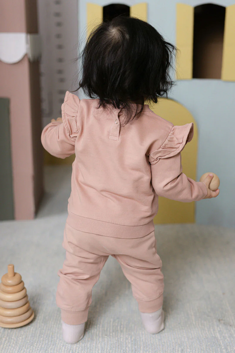French Terry Baby Ruffle Sweatshirt - Soft Peony - Image 3
