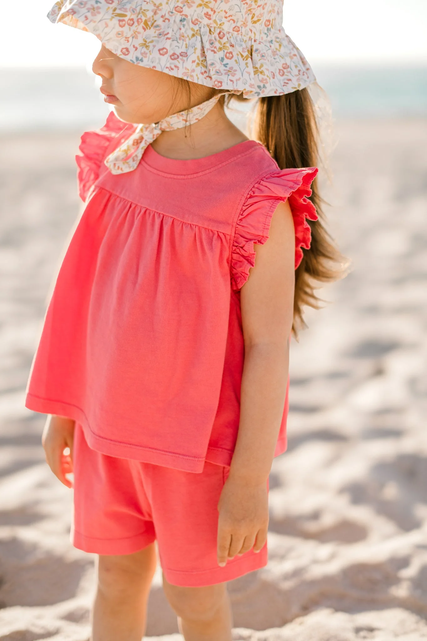 Garment Dye Ruffle T-Shirt - Raspberry - Image 2