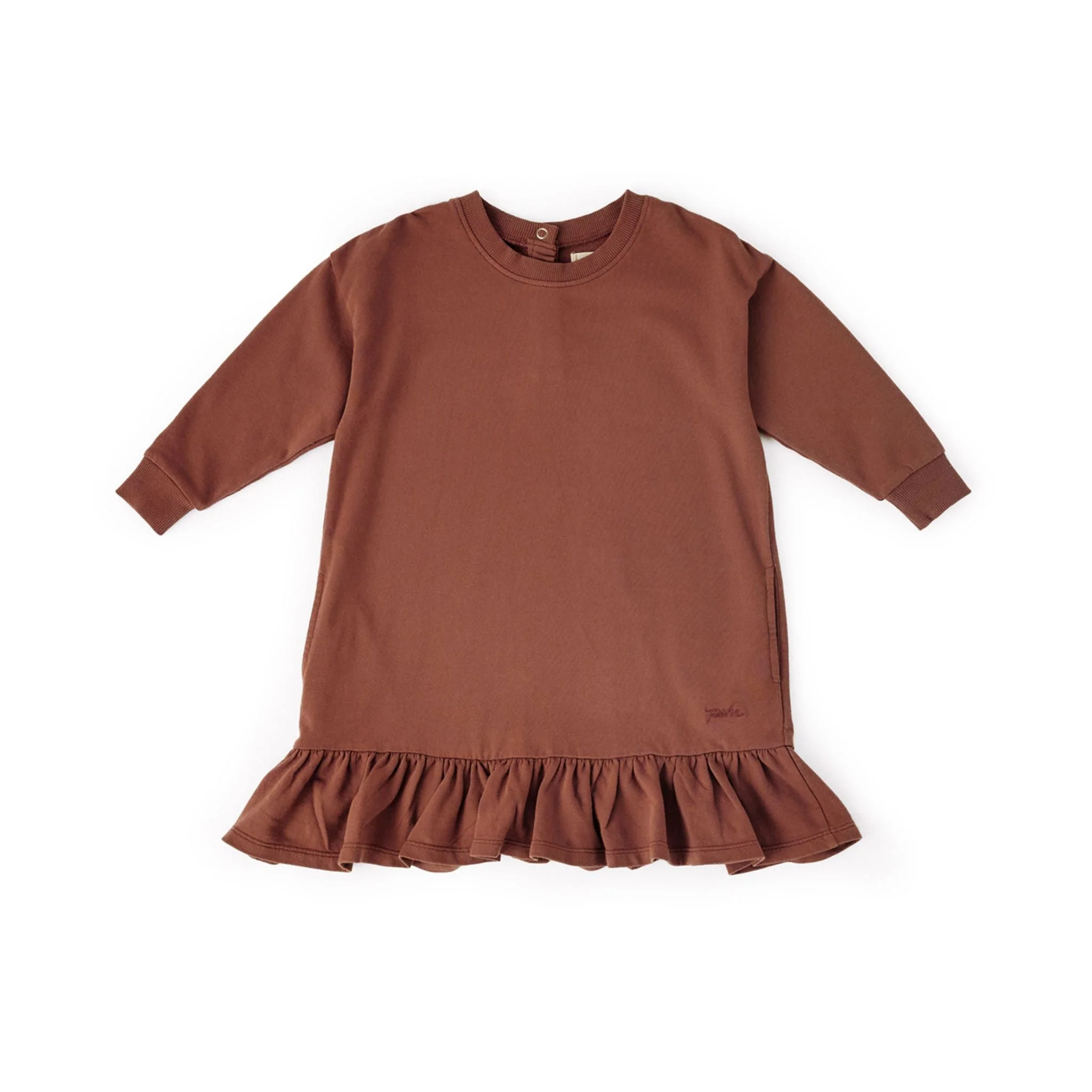 French Terry Kids Ruffle Hem Dress - Clay