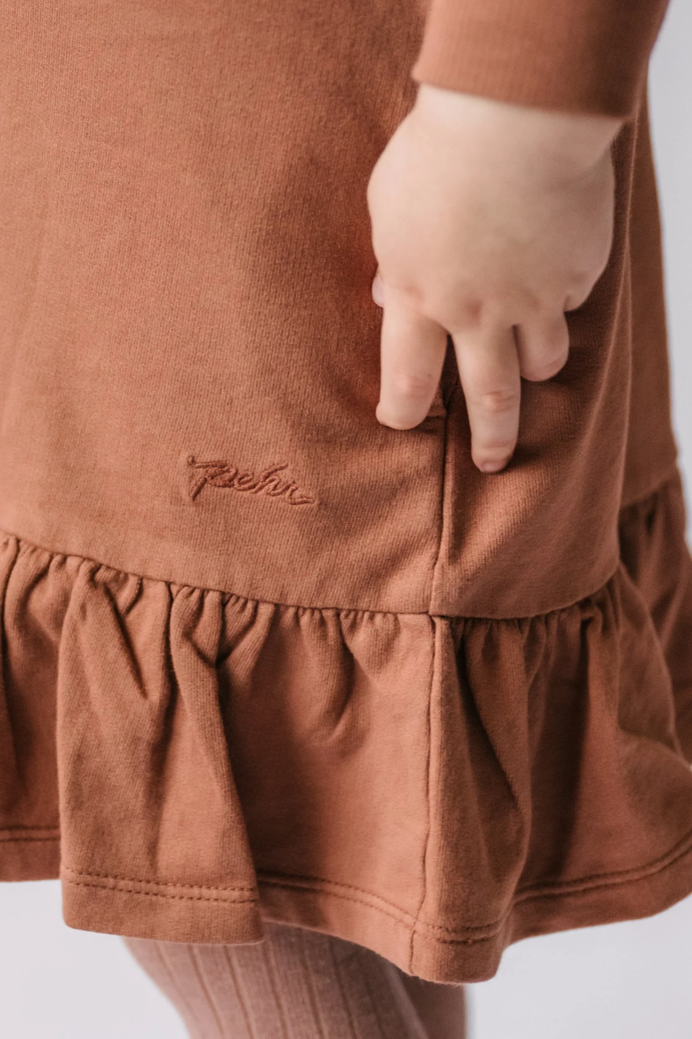 French Terry Kids Ruffle Hem Dress - Clay - Image 2