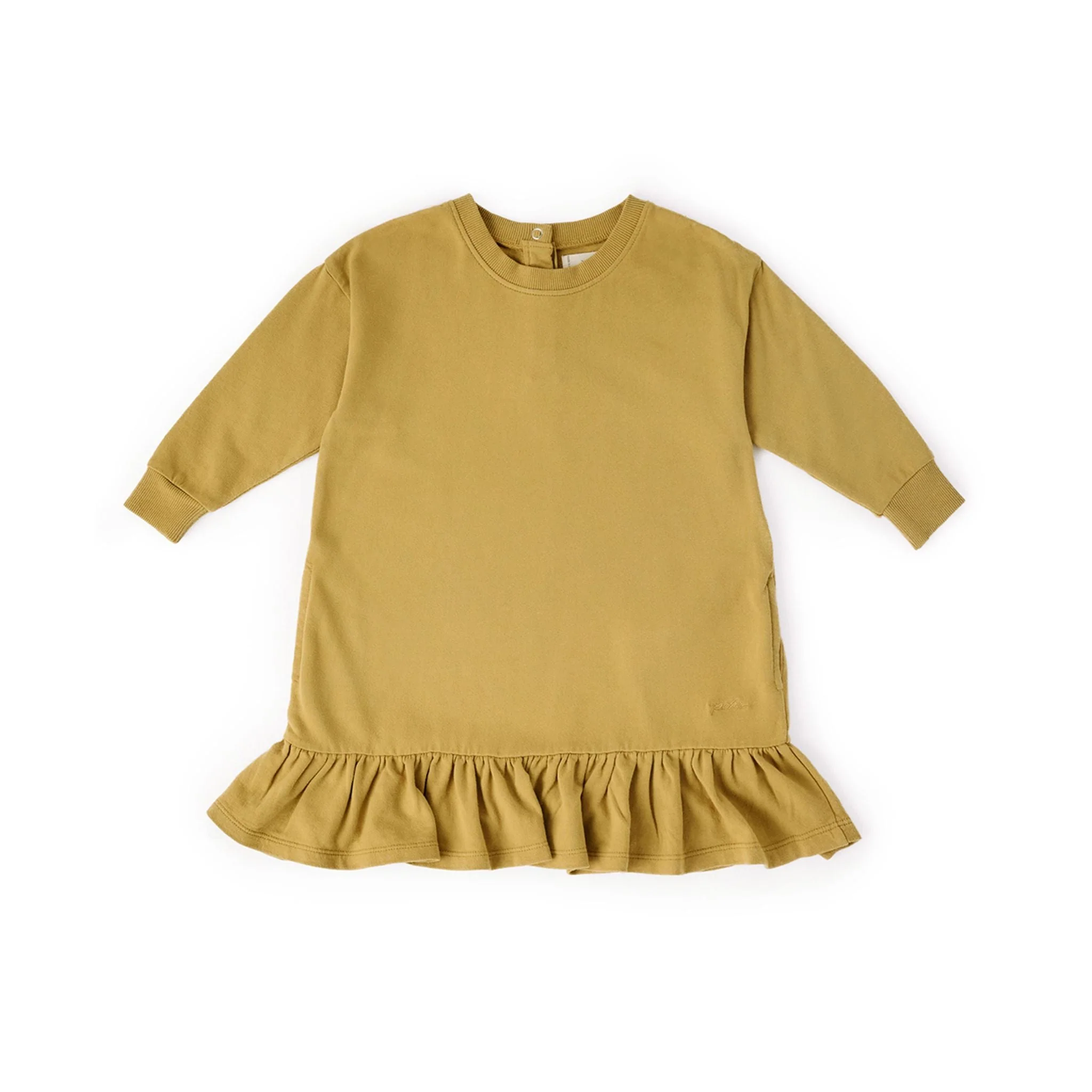 French Terry Kids Ruffle Hem Dress - Dijon