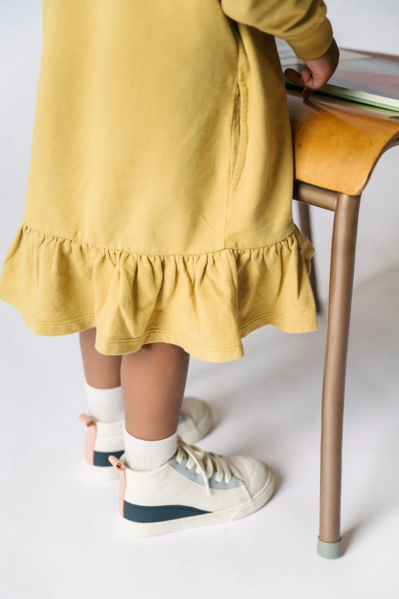French Terry Kids Ruffle Hem Dress - Dijon - Image 2