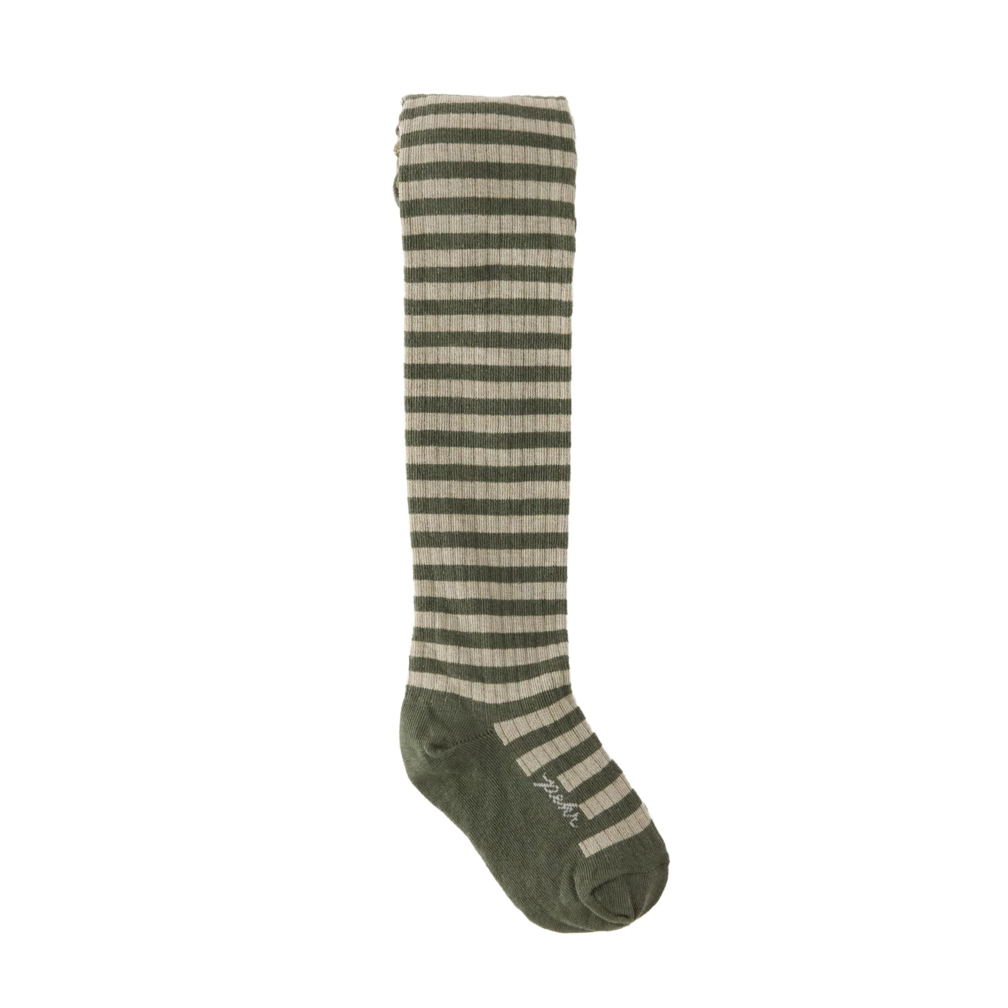 Kids Striped Ribbed Tights - Sage - Juniper Stripe