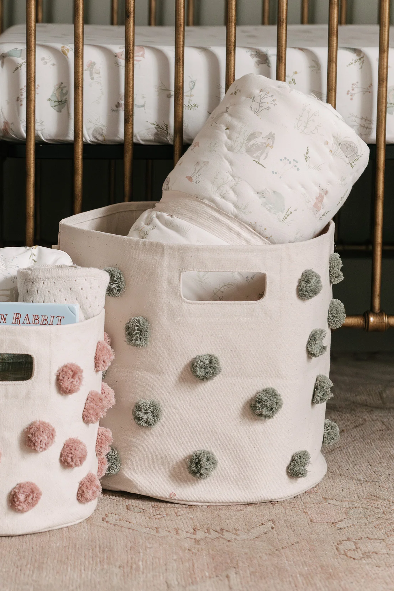 Pom Pom Basket Bin - Sage - Image 2