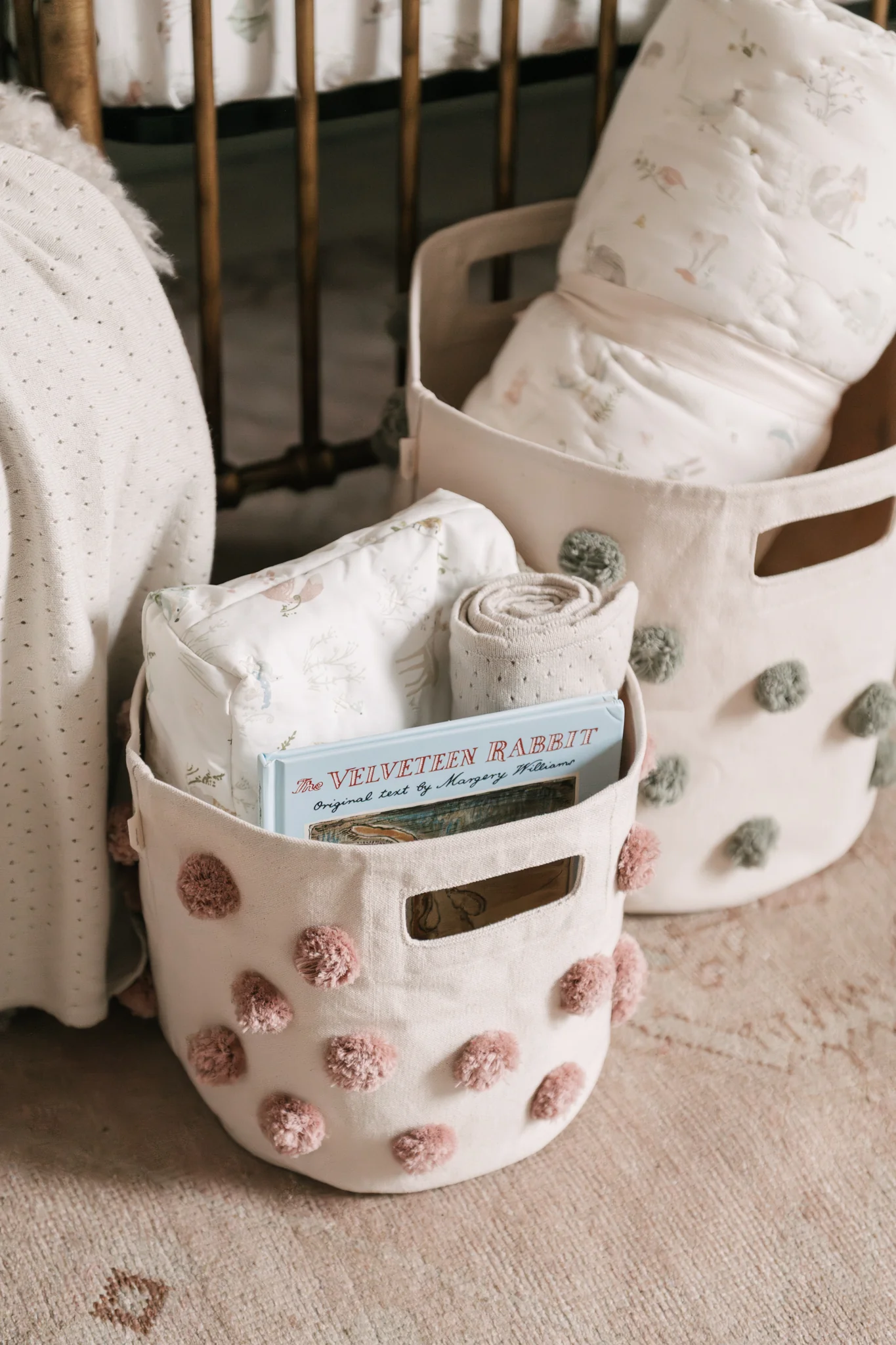 Pom Pom Basket Bin - Sage - Image 3
