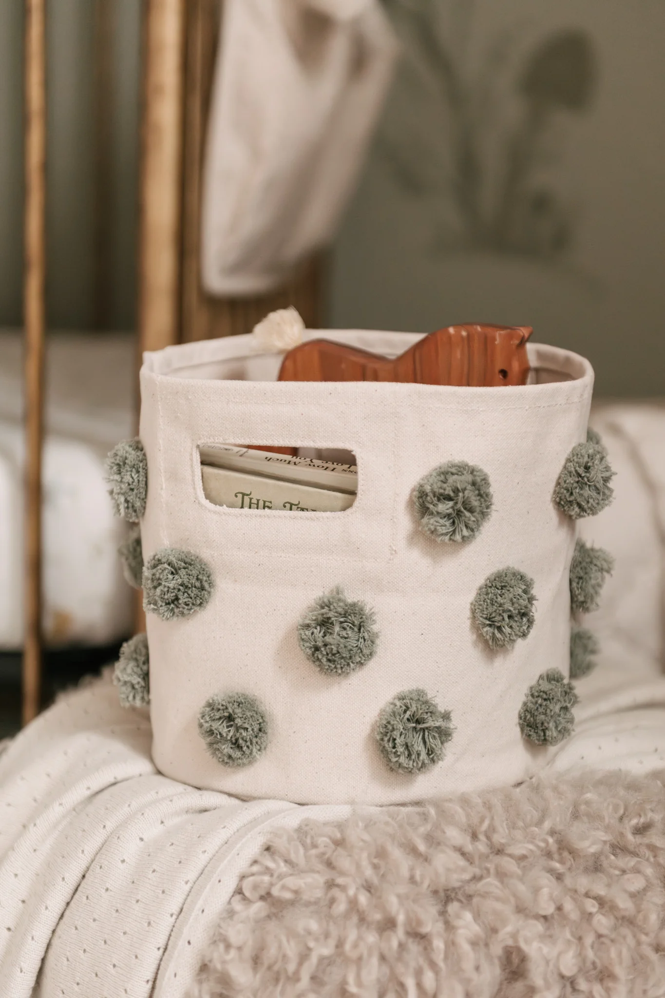 Pom Pom Basket Mini - Sage - Image 2