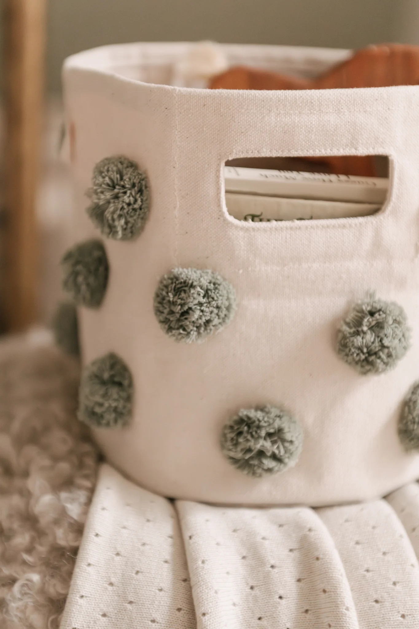 Pom Pom Basket Mini - Sage - Image 3