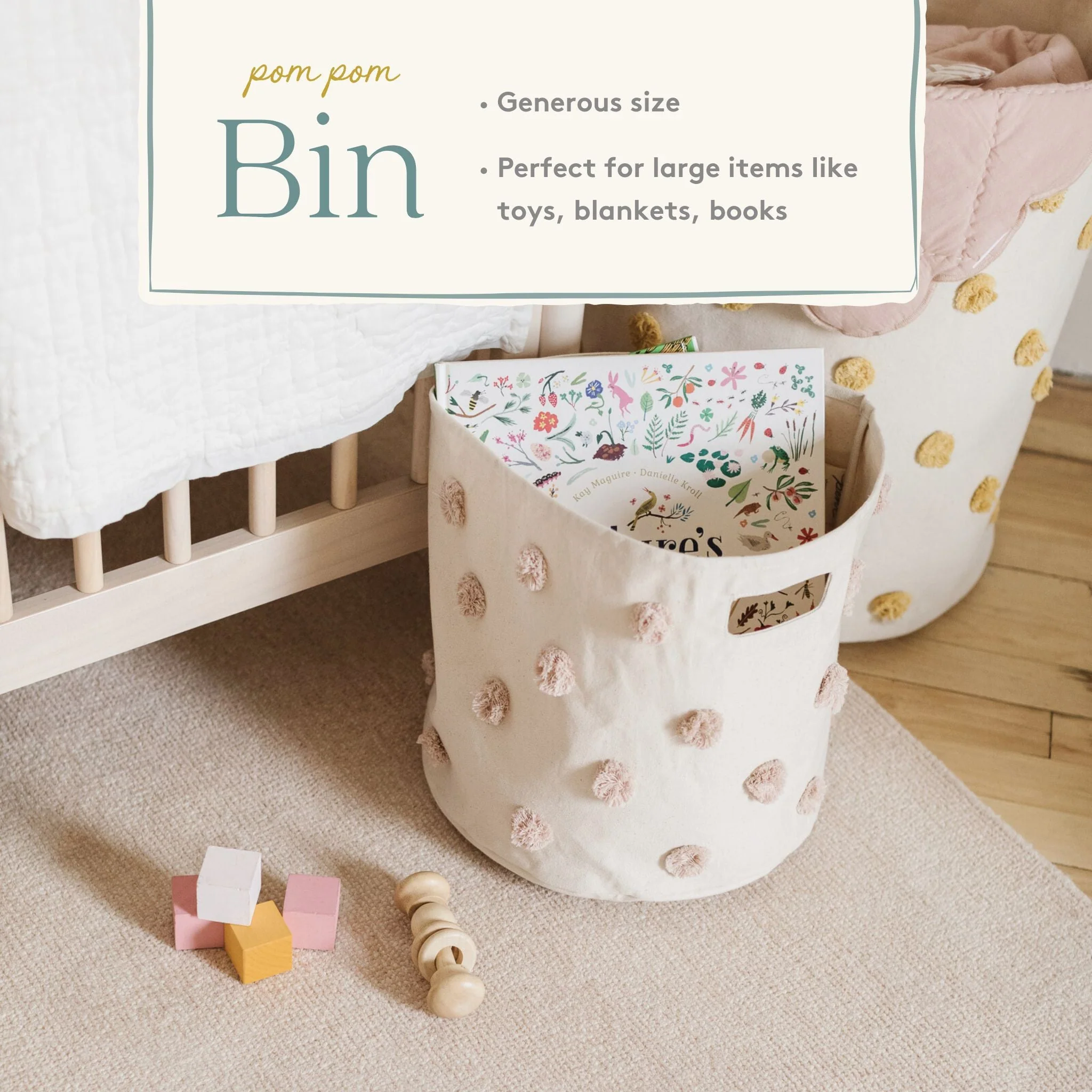 Pom Pom Basket Bin - Blush - Image 2