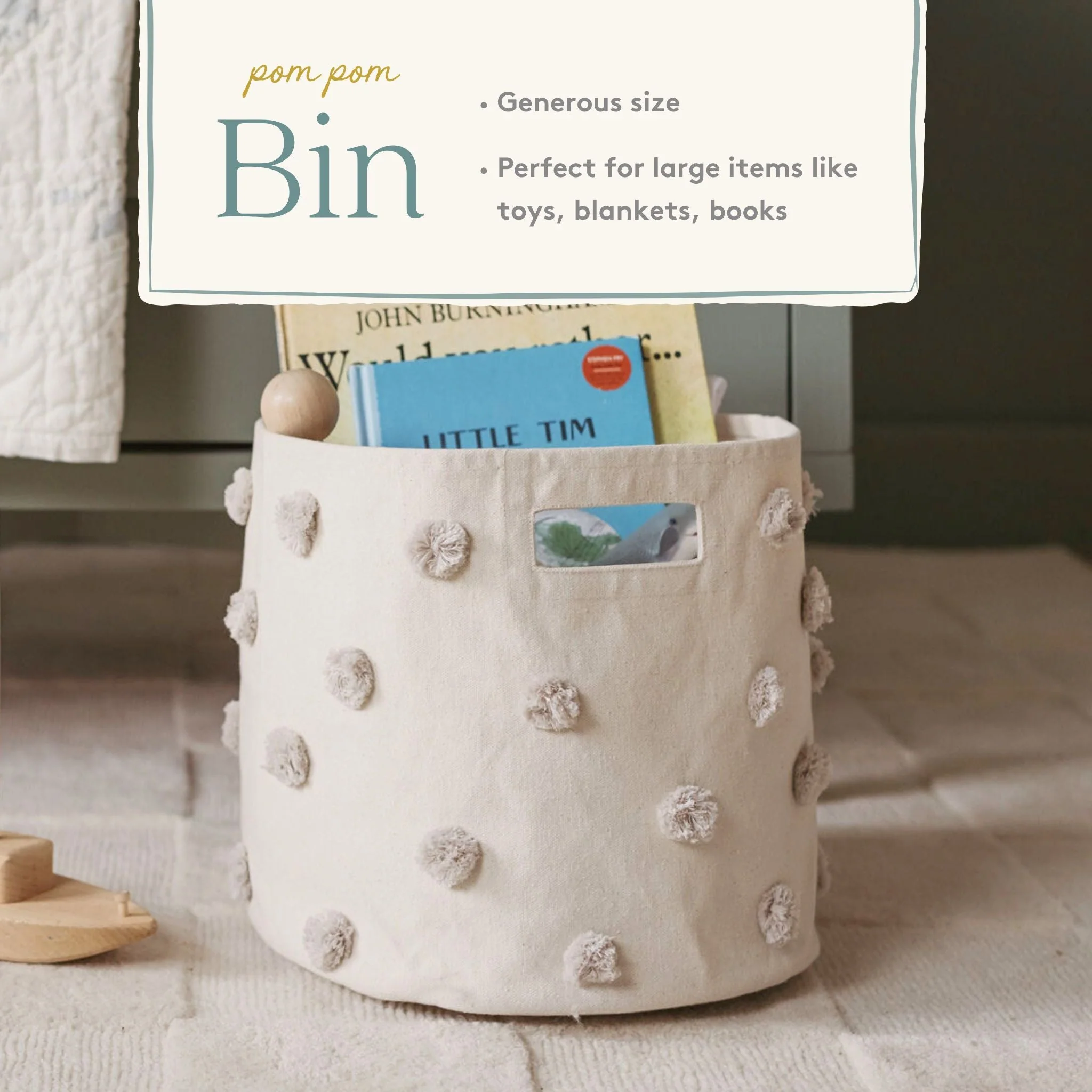 Pom Pom Basket Bin - Grey - Image 2
