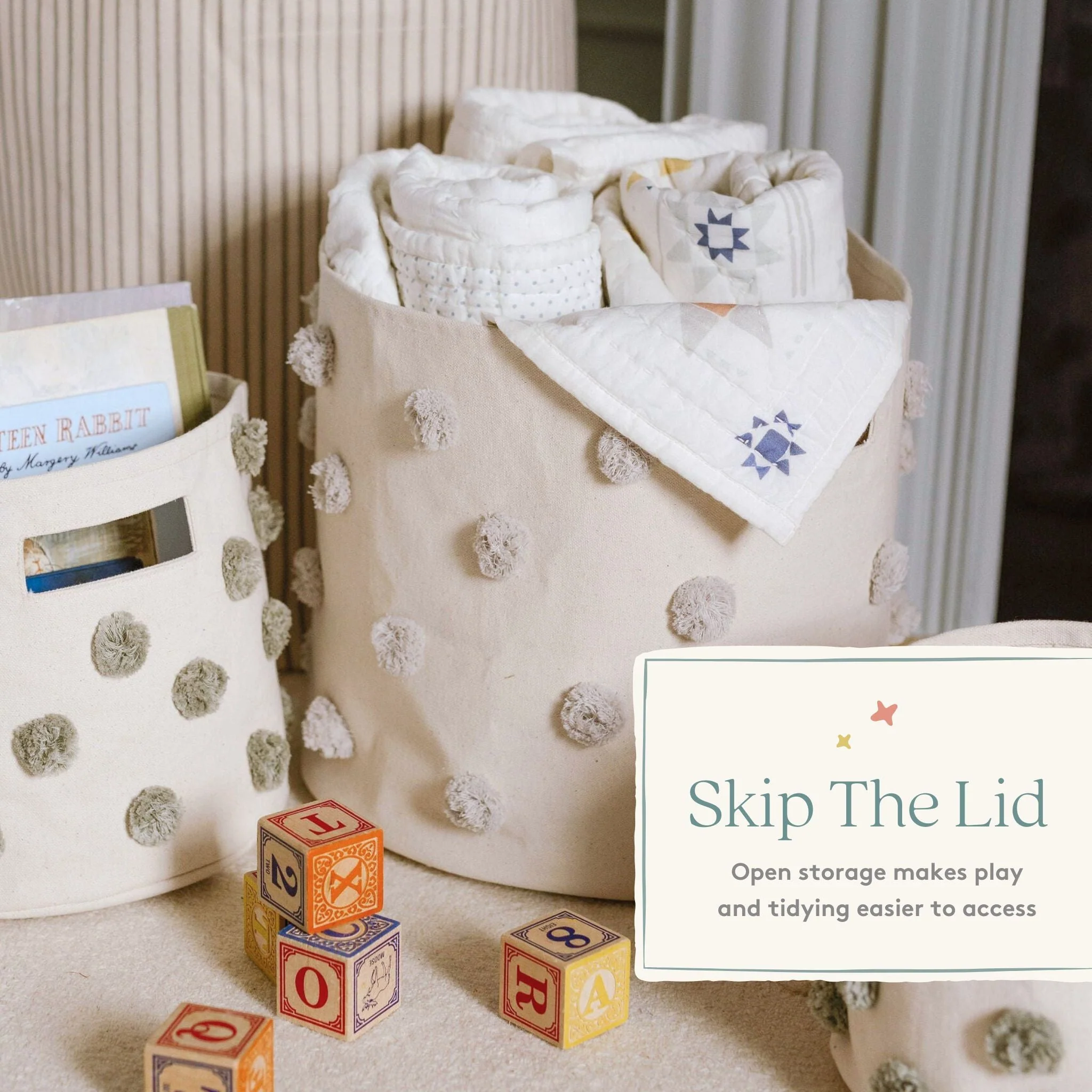 Pom Pom Basket Bin - Grey - Image 3