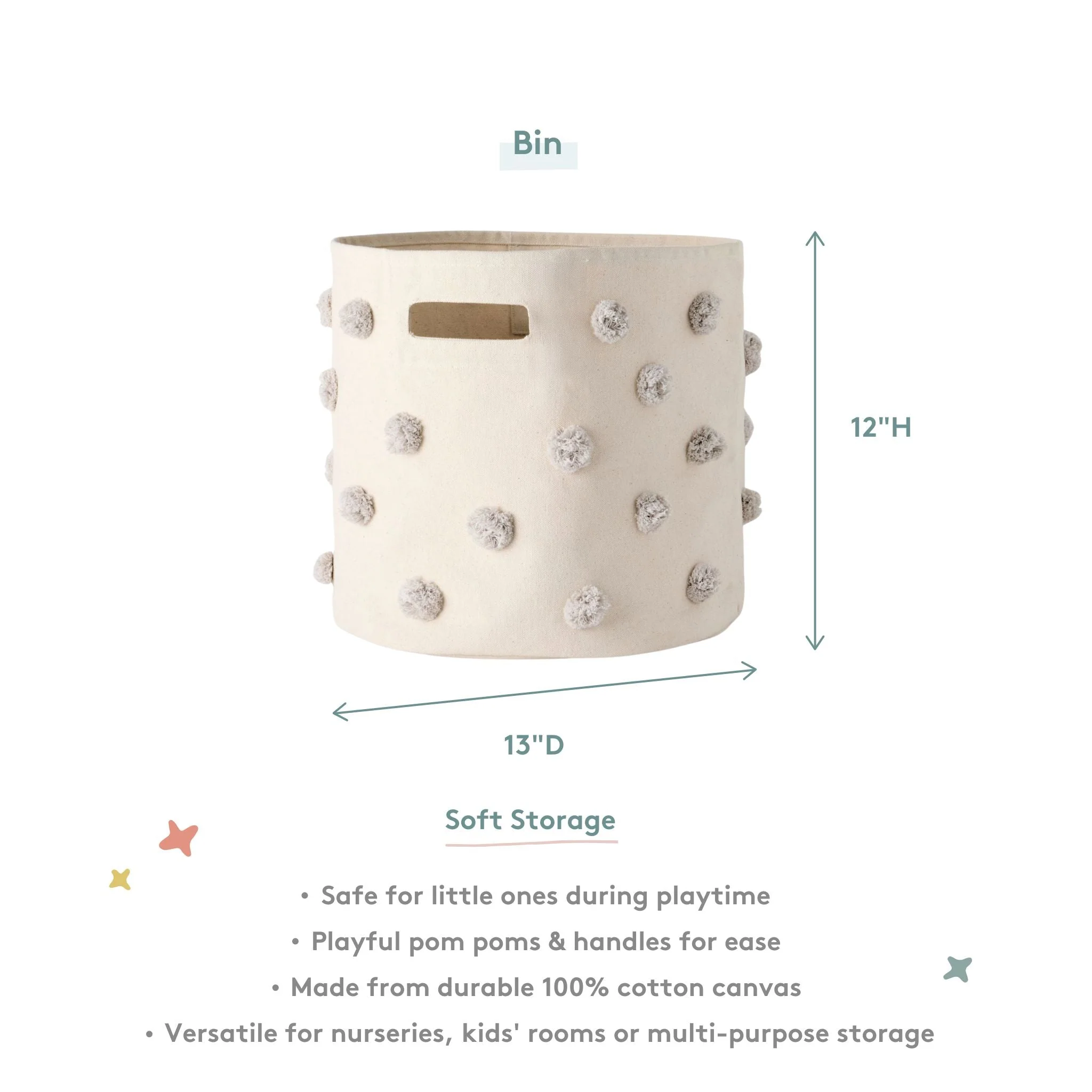 Pom Pom Basket Bin - Grey - Image 4