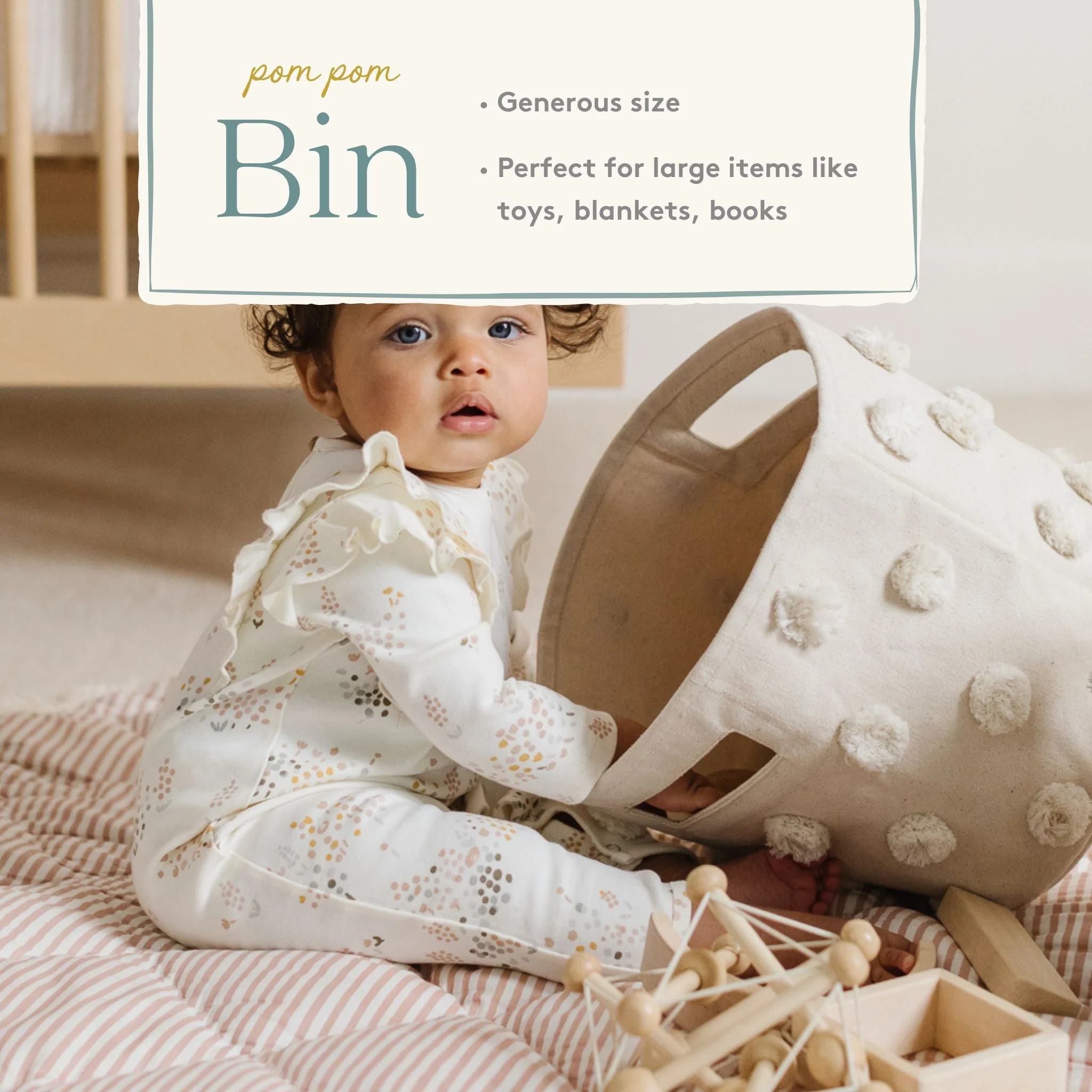 Pom Pom Basket Bin - Natural - Image 3