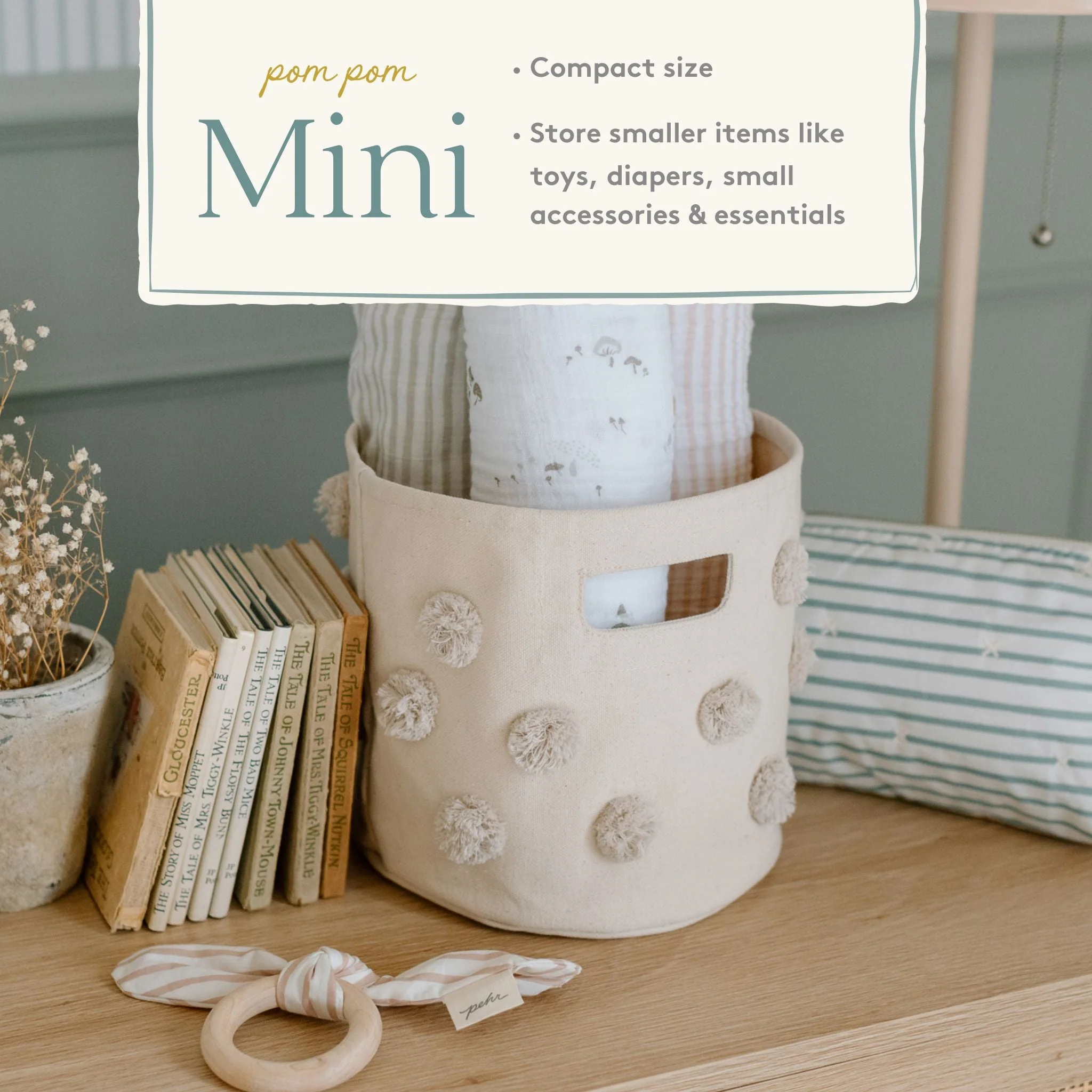 Pom Pom Basket Mini - Grey - Image 2