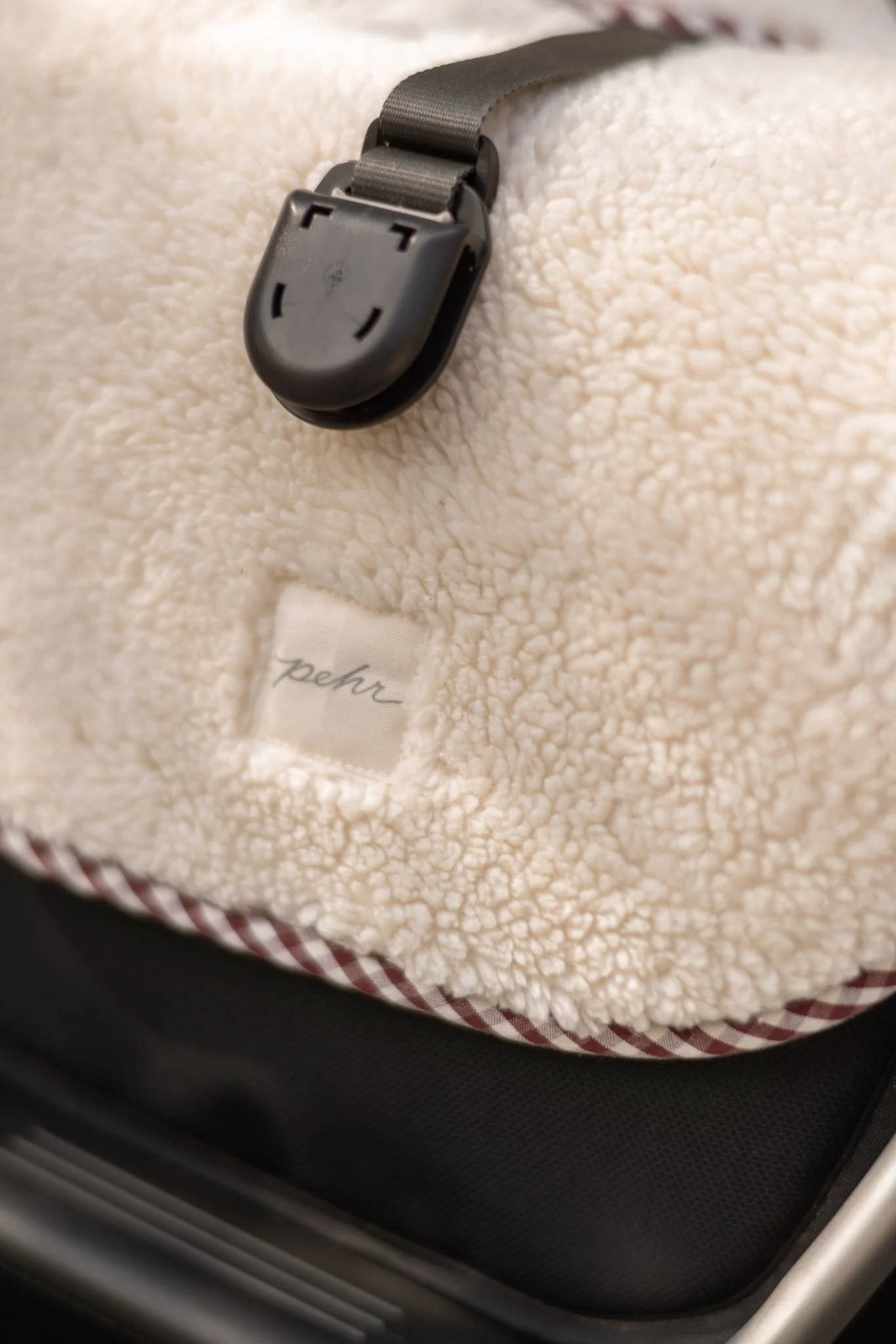 Reversible Stroller Insert - Gingham Mulberry/Sherpa - Image 4
