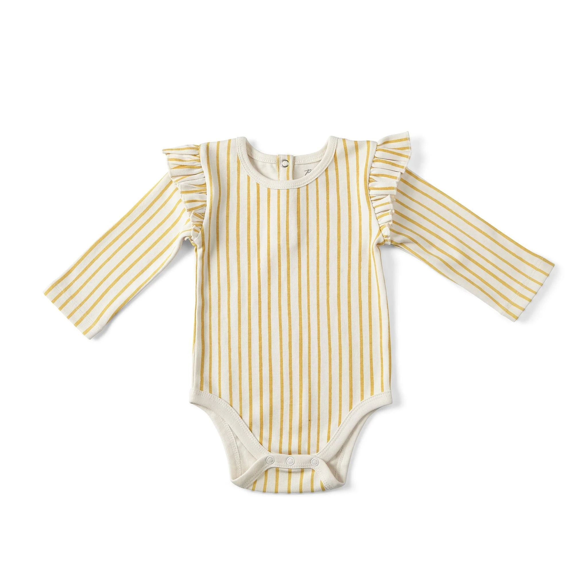 Long Sleeve Ruffle One-Piece - Stripes Away Marigold - Image 2