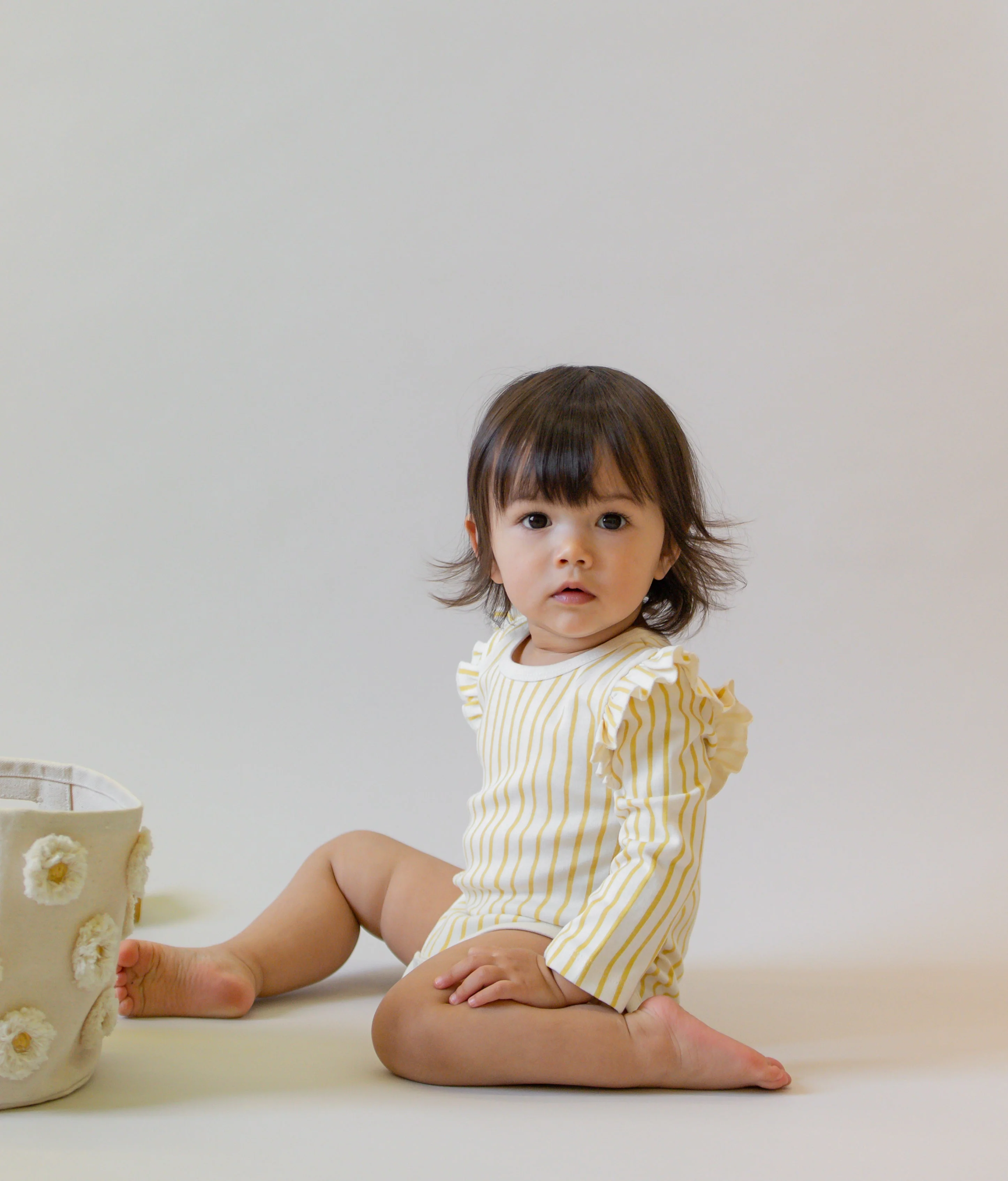 Long Sleeve Ruffle One-Piece - Stripes Away Marigold - Image 3