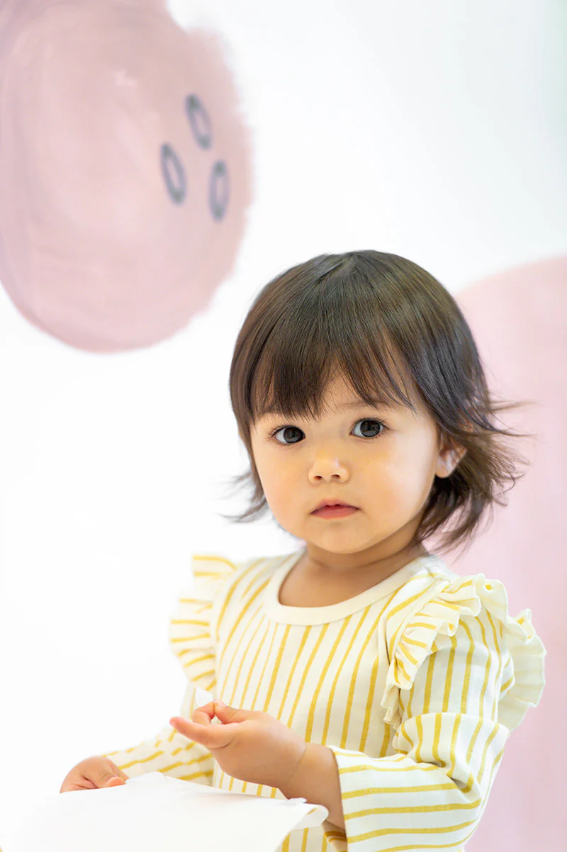 Ruffle Romper - Stripes Away Marigold - Image 2