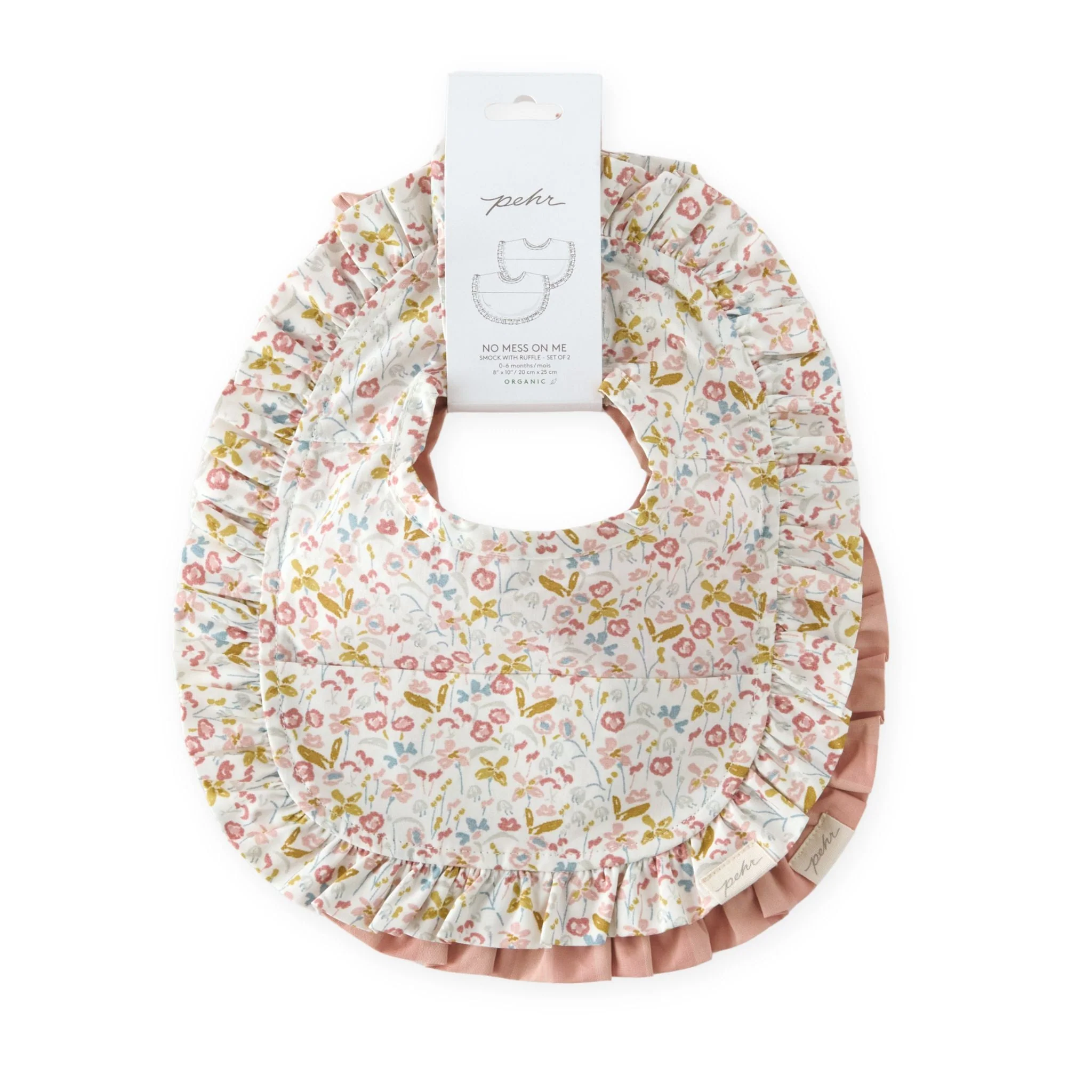 Water Repellent Ruffle Baby Bibs with Pocket - Set of 2 - Floret - Image 3