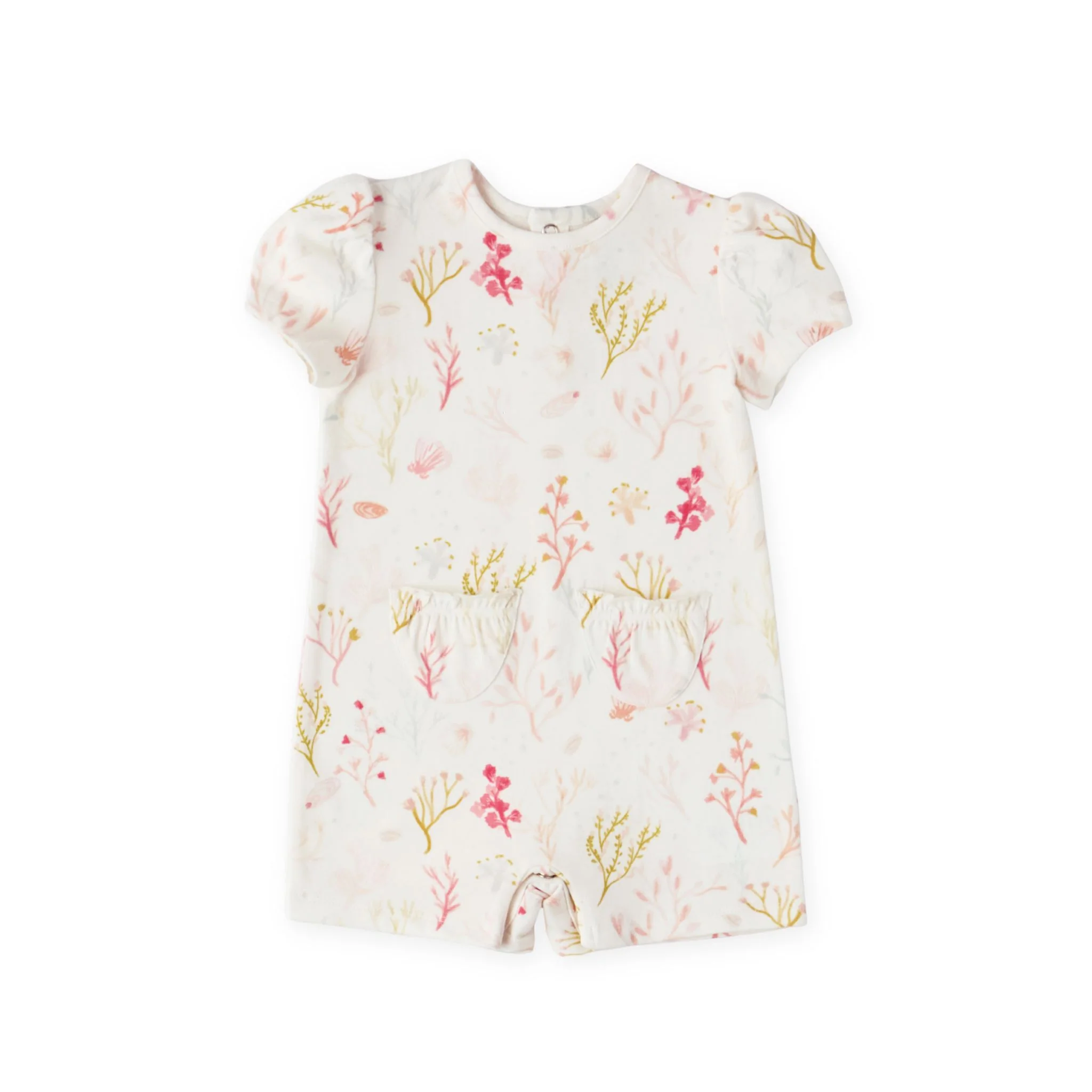 Short Sleeve Puff Romper - Sea Bloom
