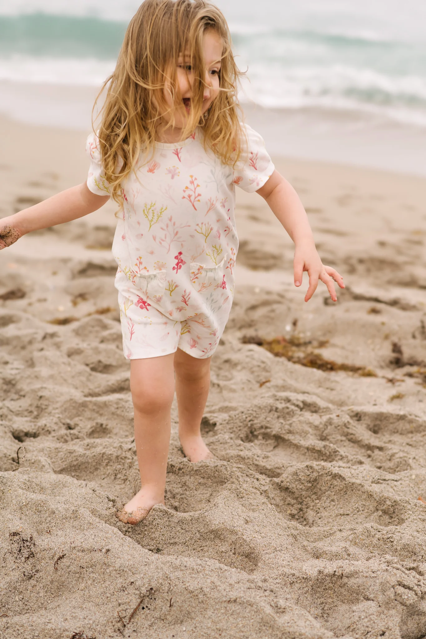 Short Sleeve Puff Romper - Sea Bloom - Image 5