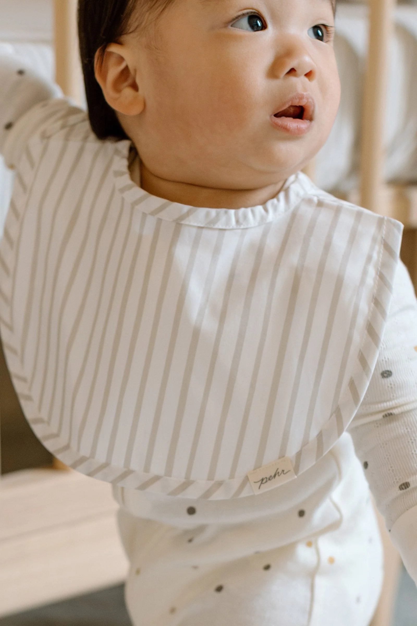 Water Repellent Everyday Essential Baby Bib - Stripes Away Pebble Grey - Image 2