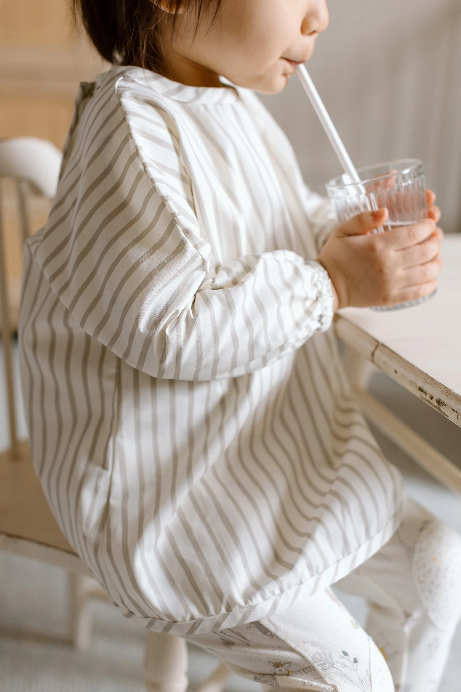 Water Repellent Baby Smock - Stripes Away Pebble Grey - Image 2