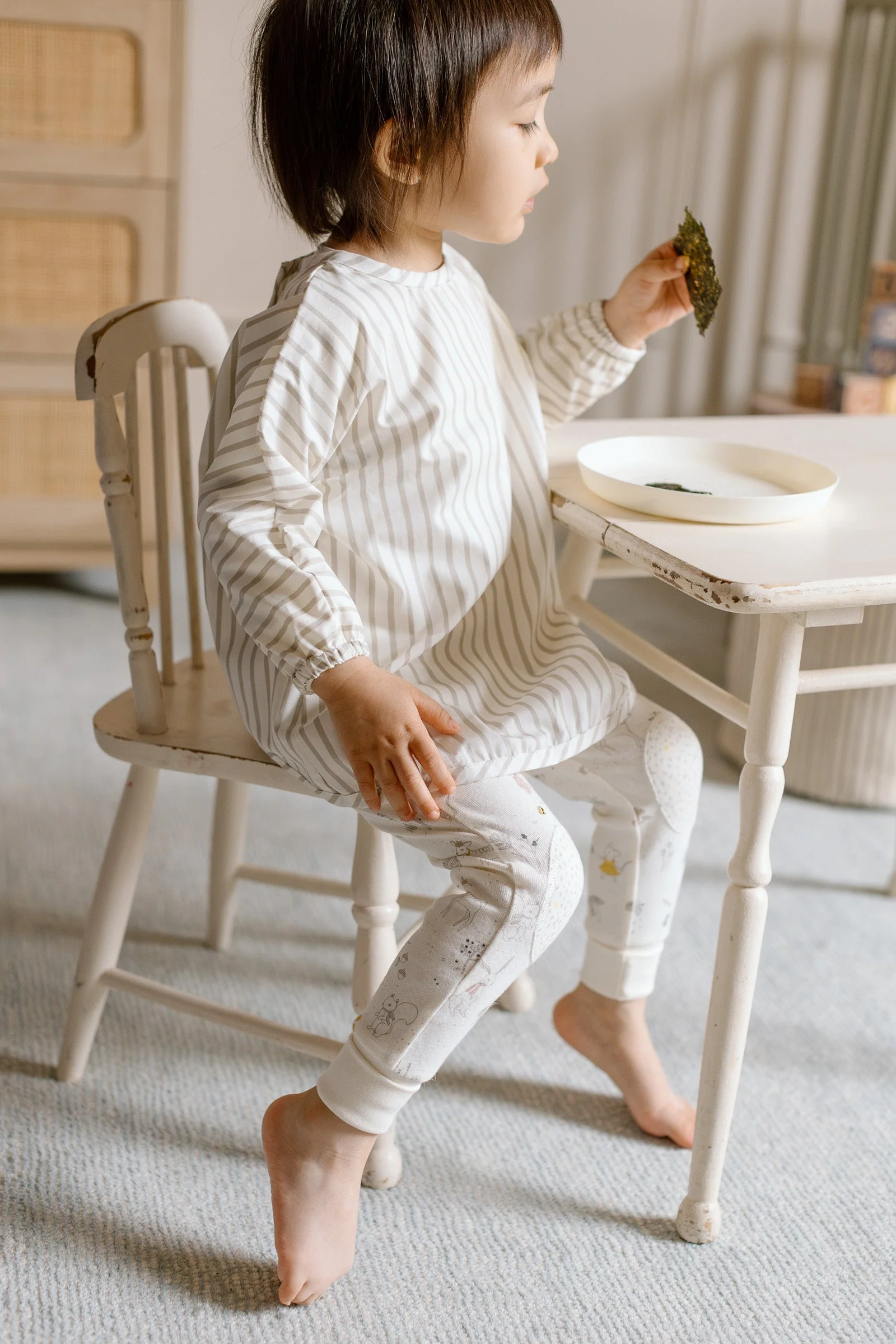 Water Repellent Baby Smock - Stripes Away Pebble Grey - Image 3