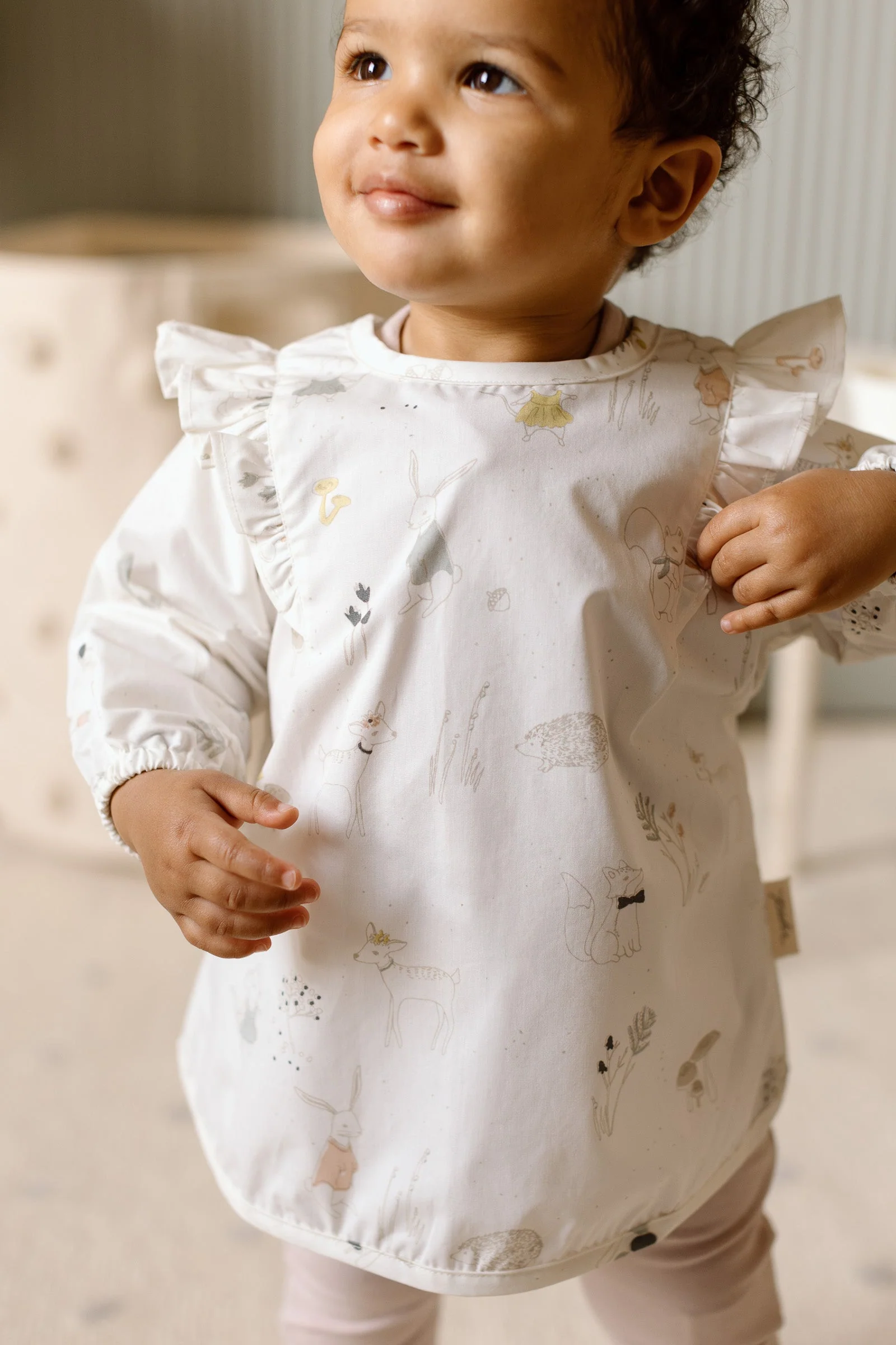 Water Repellent Ruffle Baby Smock - Magical Forest - Image 2