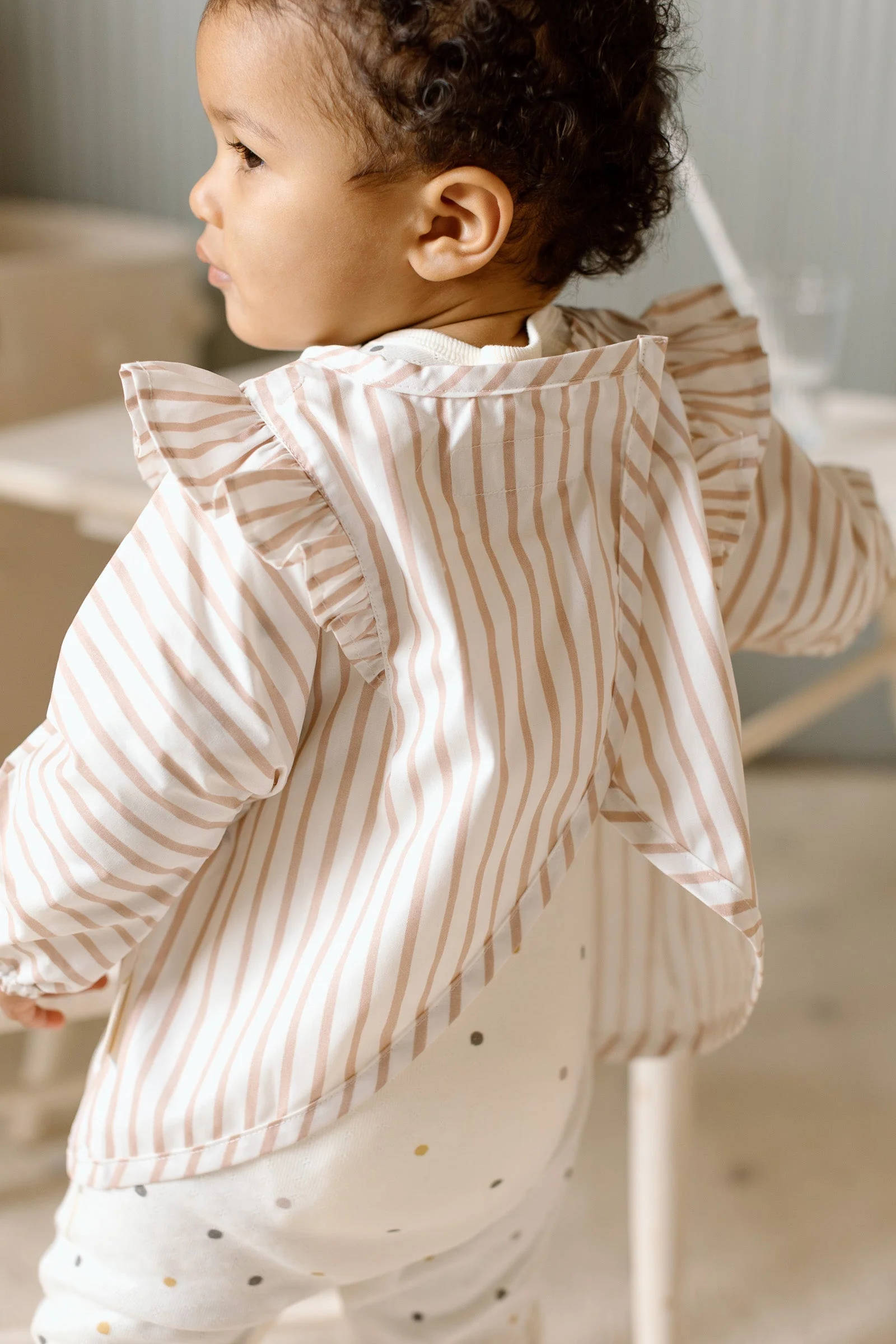 Water Repellent Ruffle Baby Smock - Stripes Away Rose Pink - Image 3