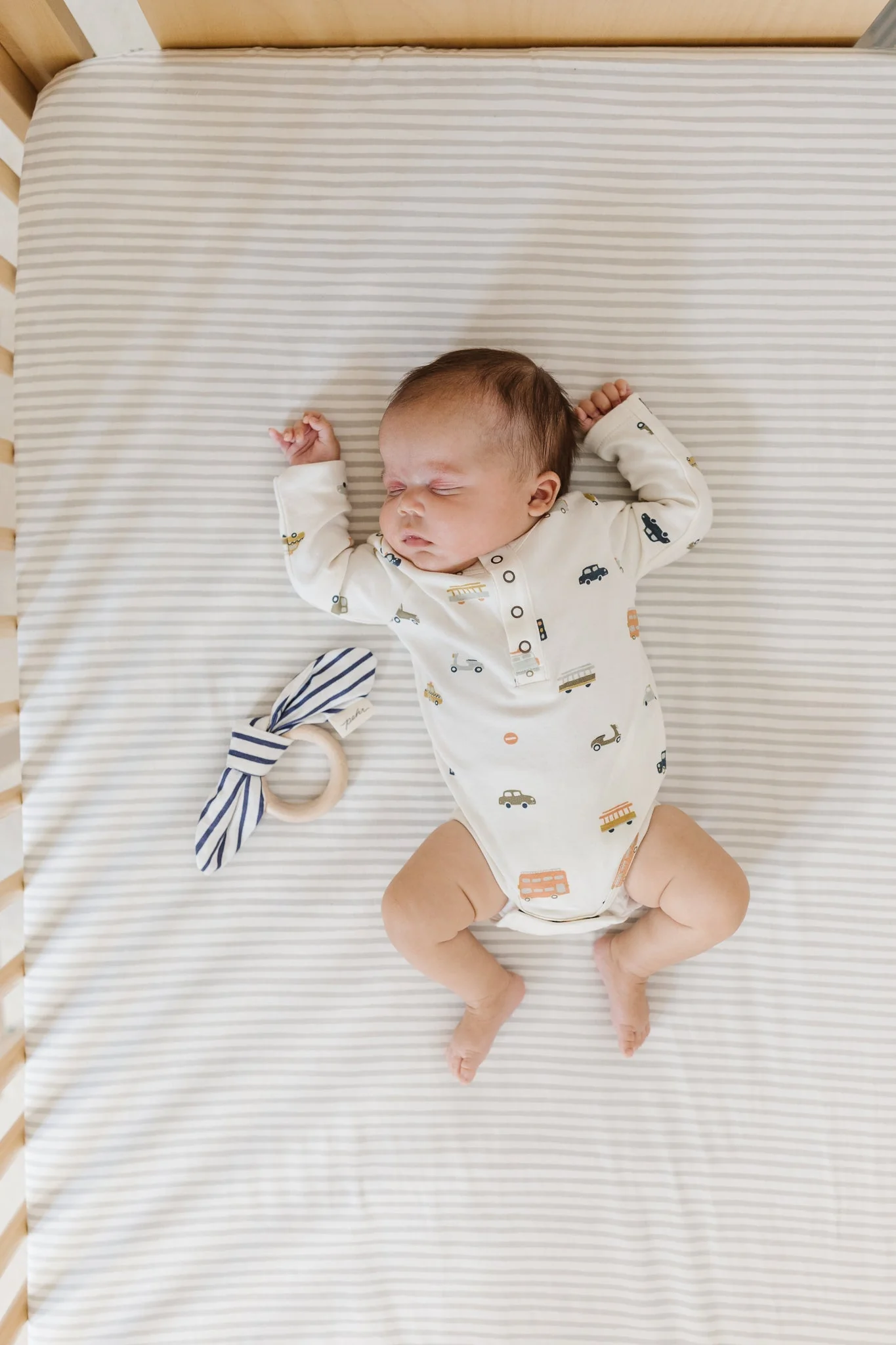 Striped Crib Sheet - Stripes Away Pebble Grey - Image 5