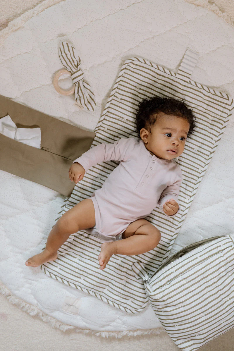 Striped On the Go Portable Changing Pad - Stripes Away Olive - Image 3