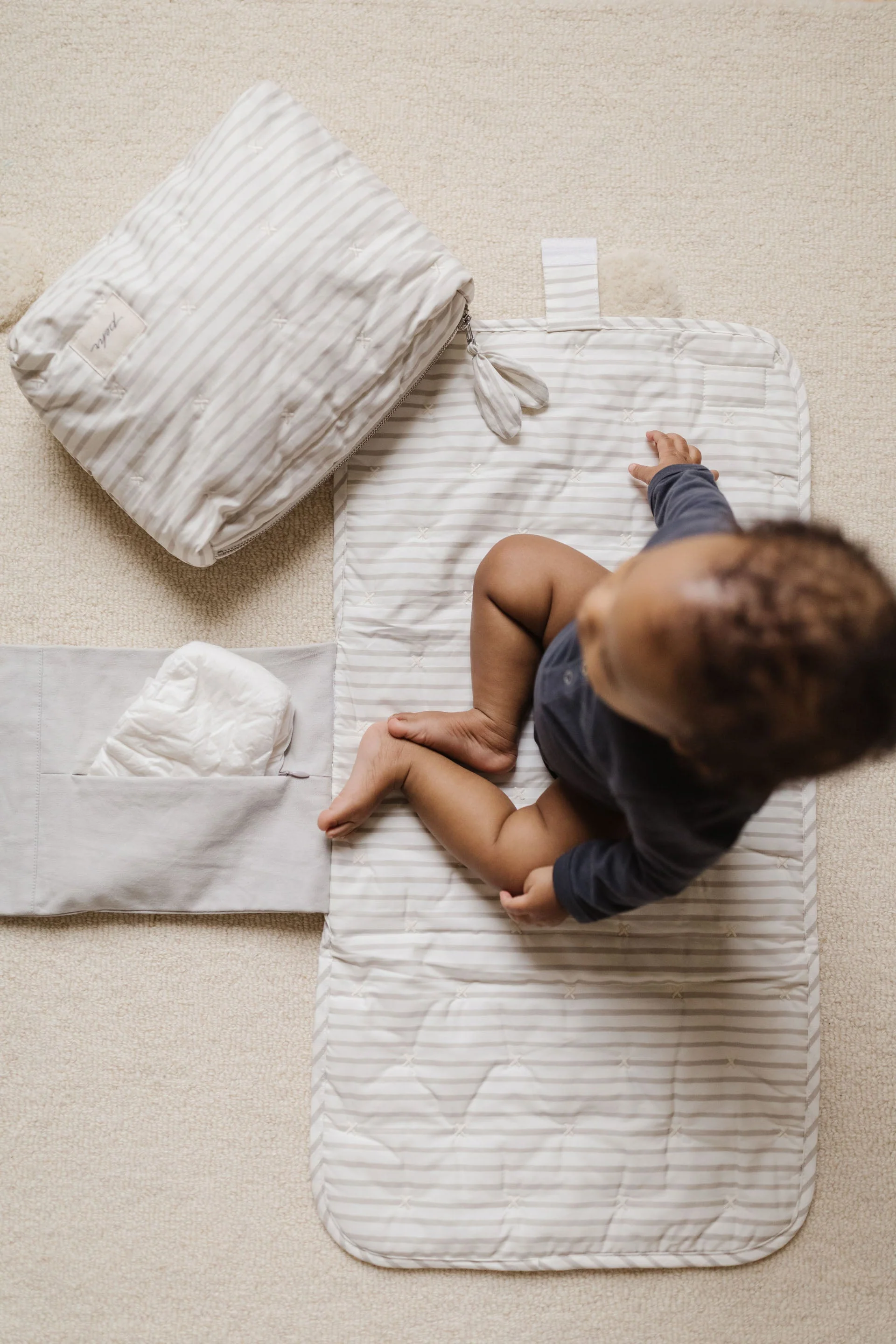 Striped On the Go Portable Changing Pad - Stripes Away Pebble Grey - Image 4