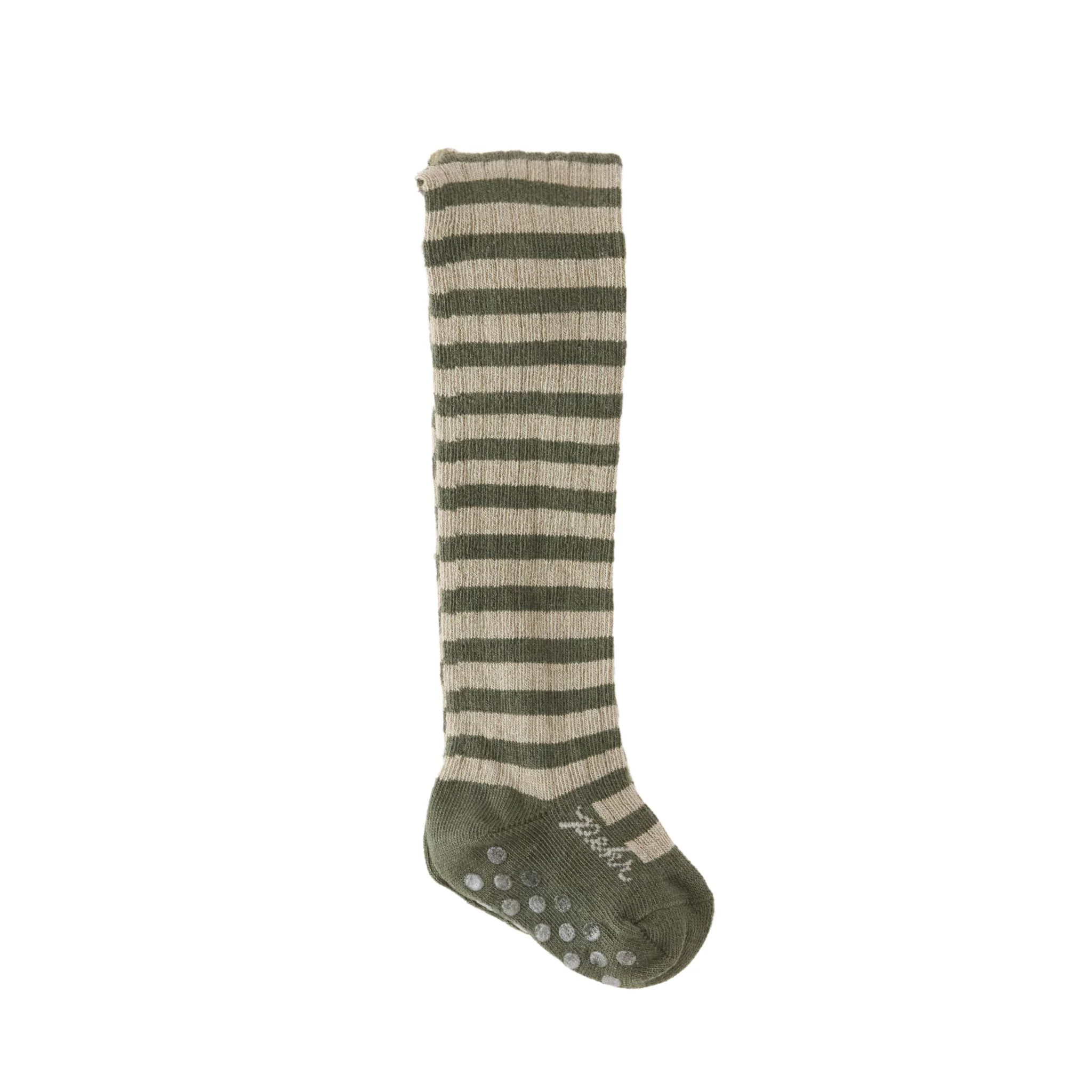 Striped Ribbed Tights with Grips - Sage - Juniper Stripe