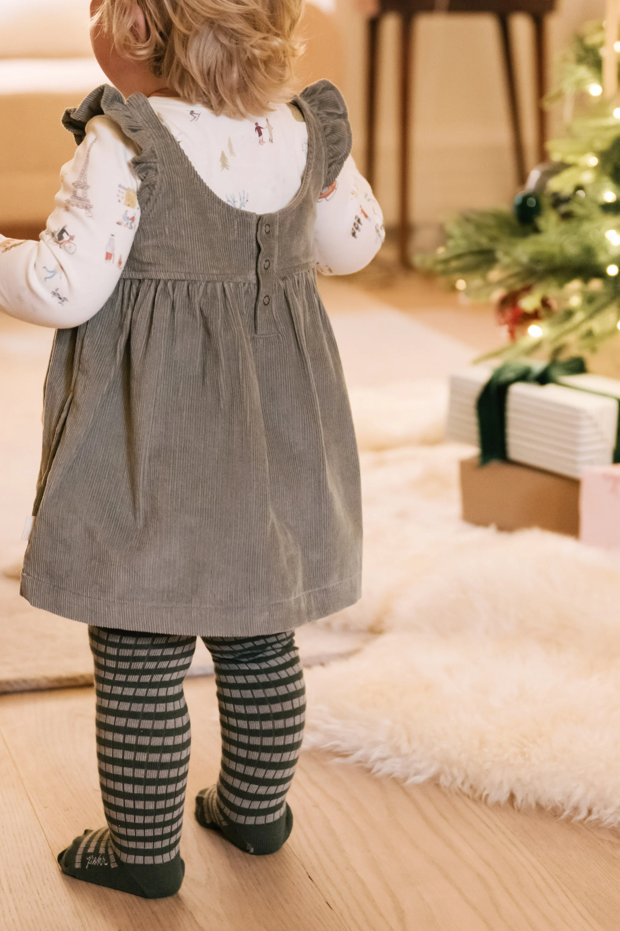 Striped Ribbed Tights with Grips - Sage - Juniper Stripe - Image 3