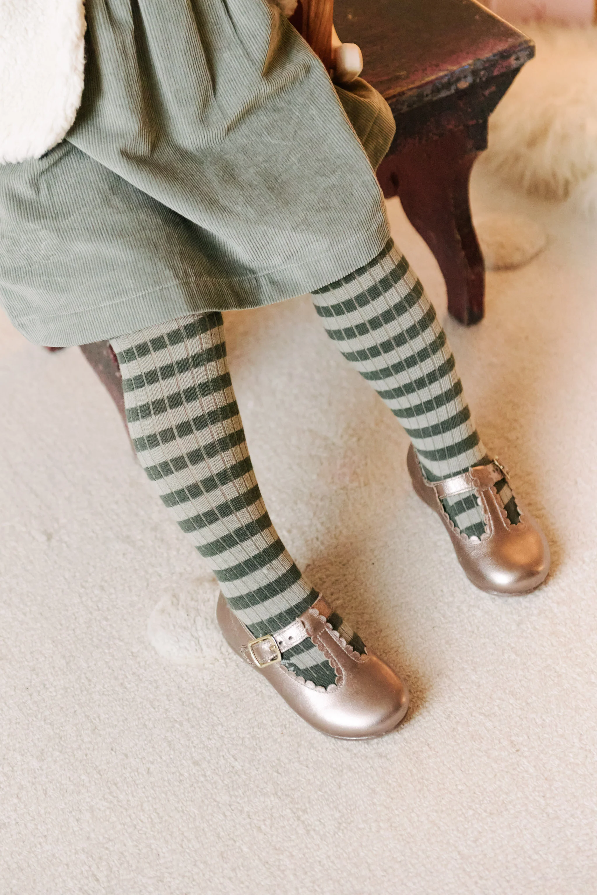 Striped Ribbed Tights with Grips - Sage - Juniper Stripe - Image 4