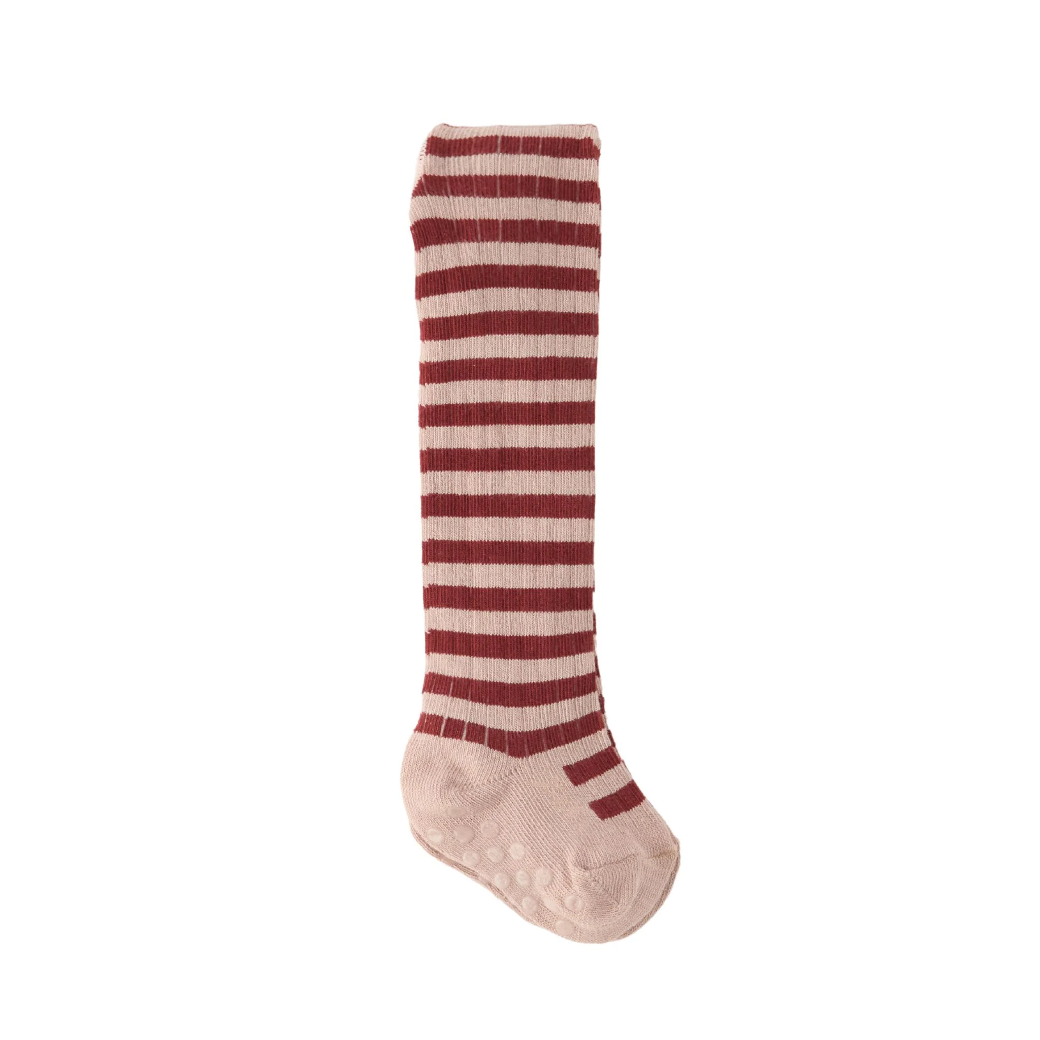 Striped Ribbed Tights with Grips - Soft Peony - Mulberry Stripe