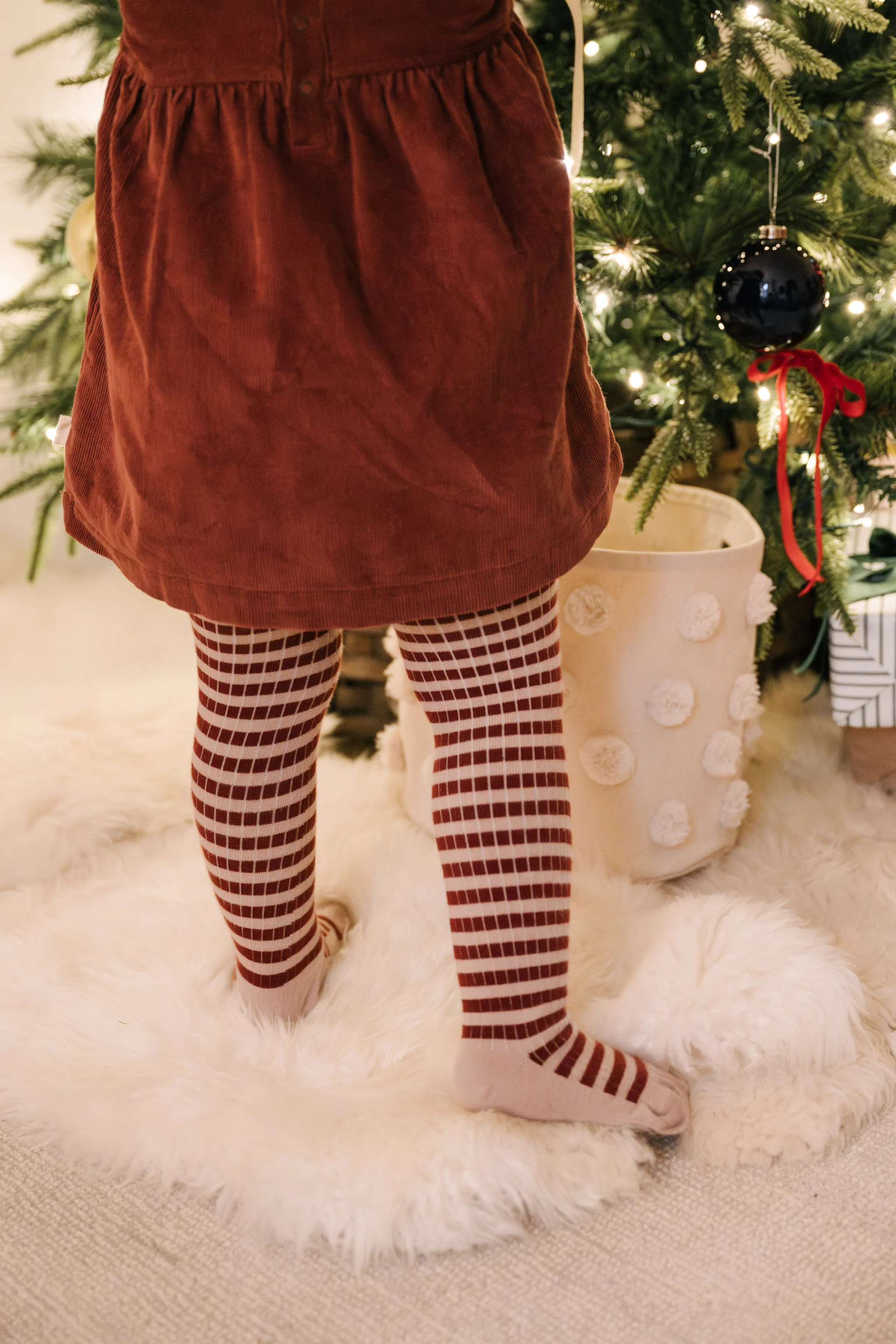Striped Ribbed Tights with Grips - Soft Peony - Mulberry Stripe - Image 4
