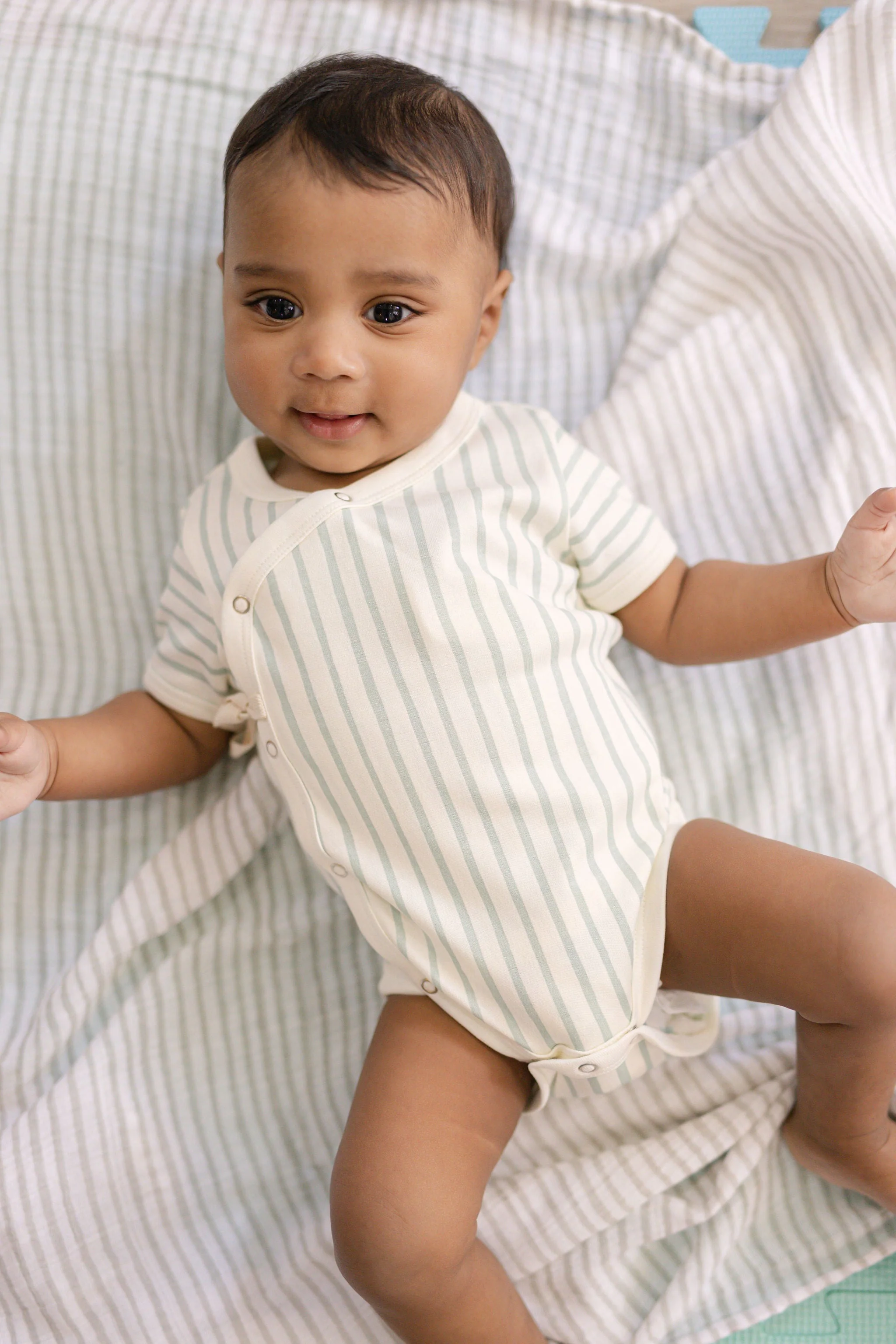 Organic Cotton Muslin Striped Swaddle - Stripes Away Pebble Grey - Image 3