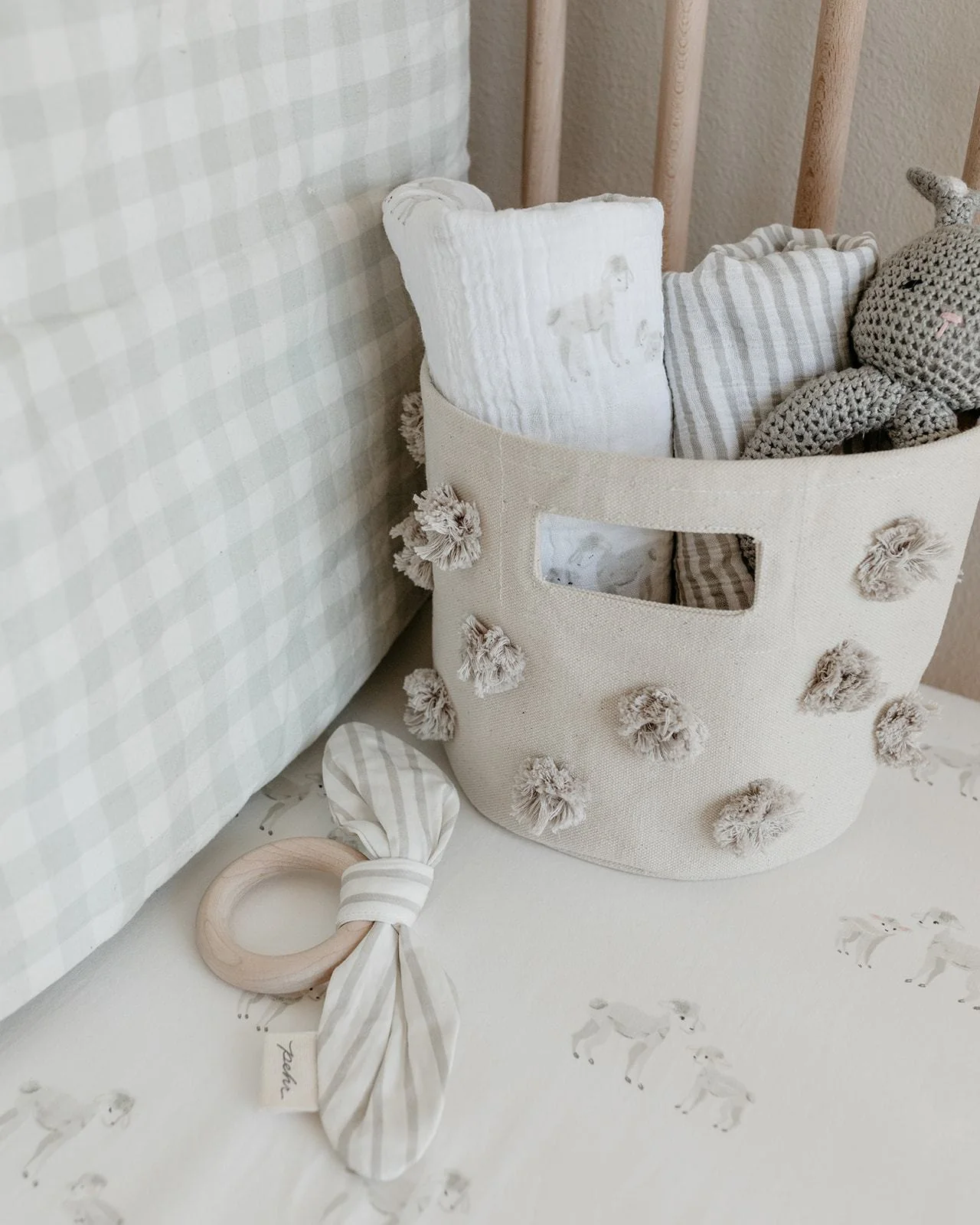 Organic Cotton Muslin Striped Swaddle - Stripes Away Pebble Grey - Image 4