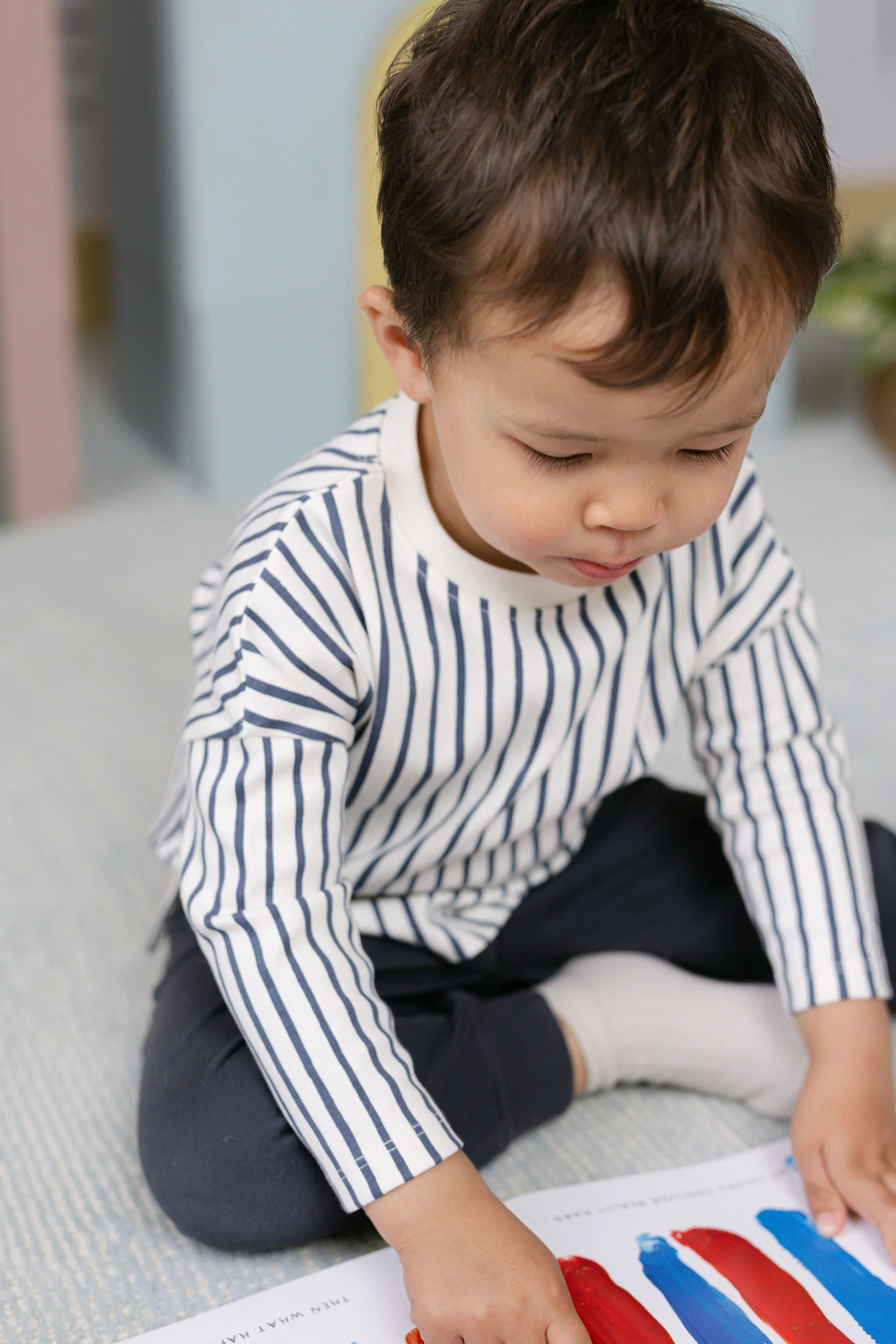 Dropped Shoulder Long Sleeve Top - Stripes Away Ink Blue - Image 4