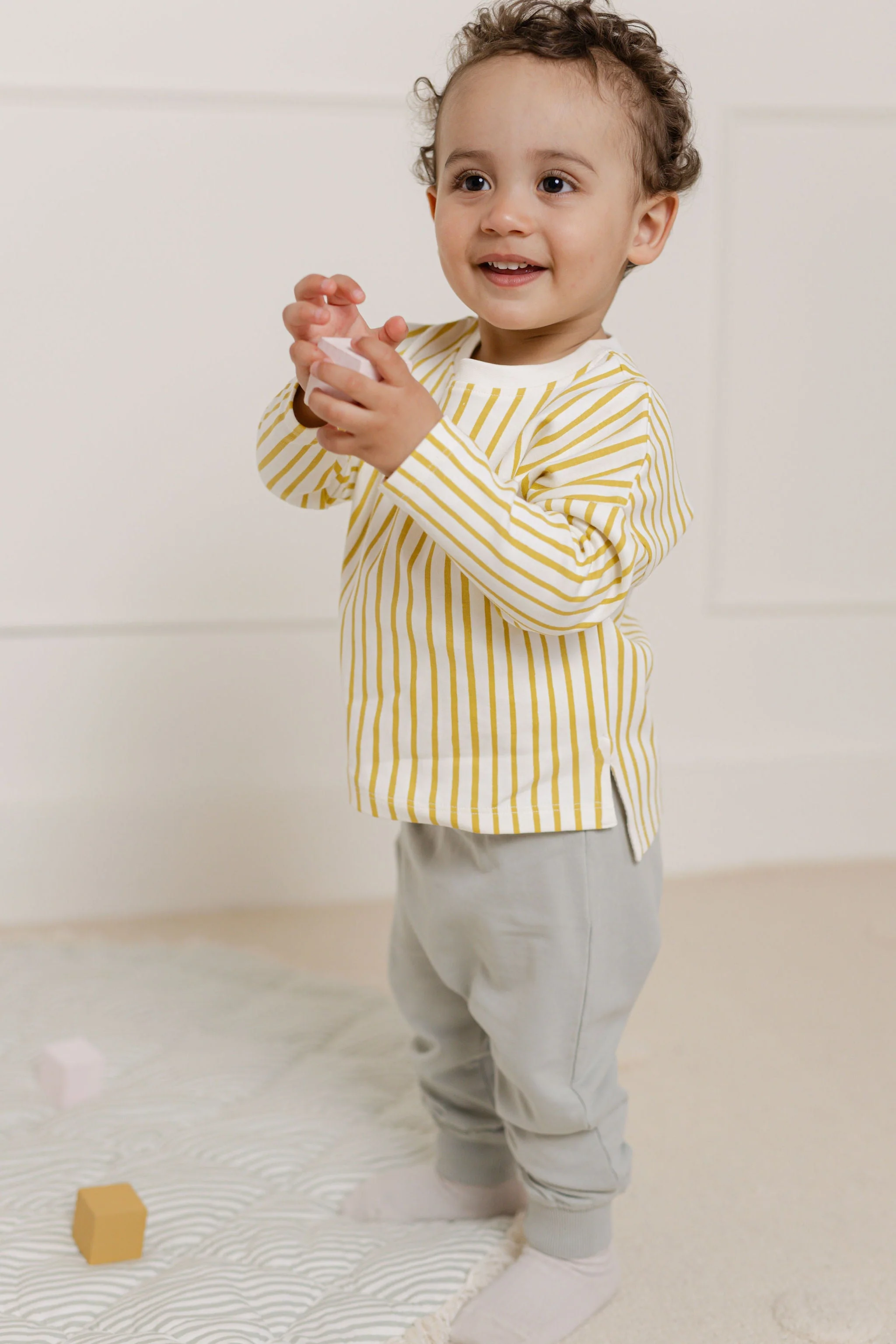 Dropped Shoulder Long Sleeve Top - Stripes Away Marigold - Image 3
