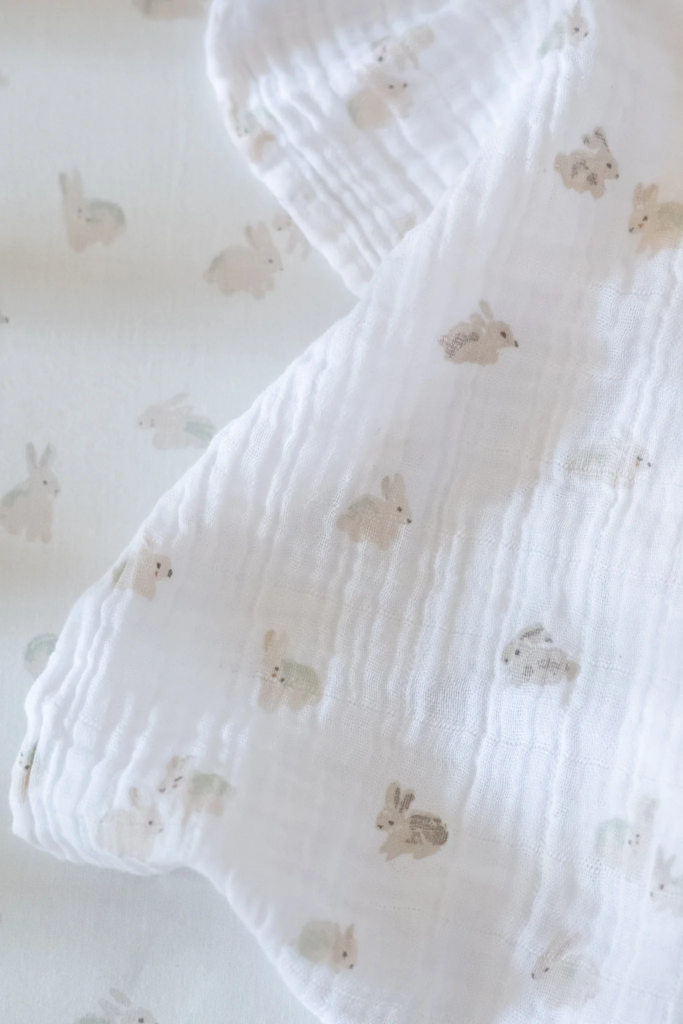 Organic Cotton Muslin Swaddle - Hoppy Bunny - Image 2