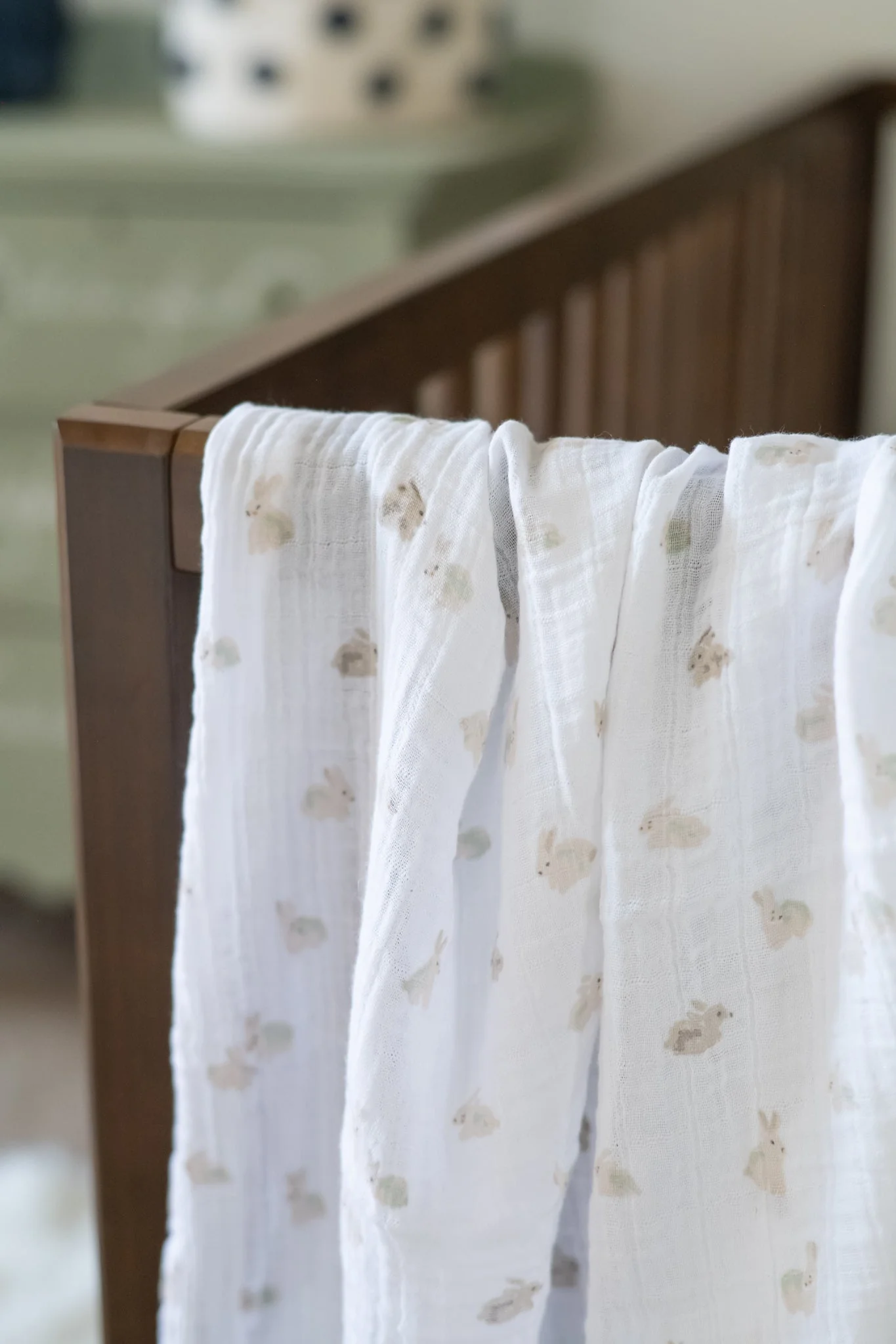 Organic Cotton Muslin Swaddle - Hoppy Bunny - Image 4
