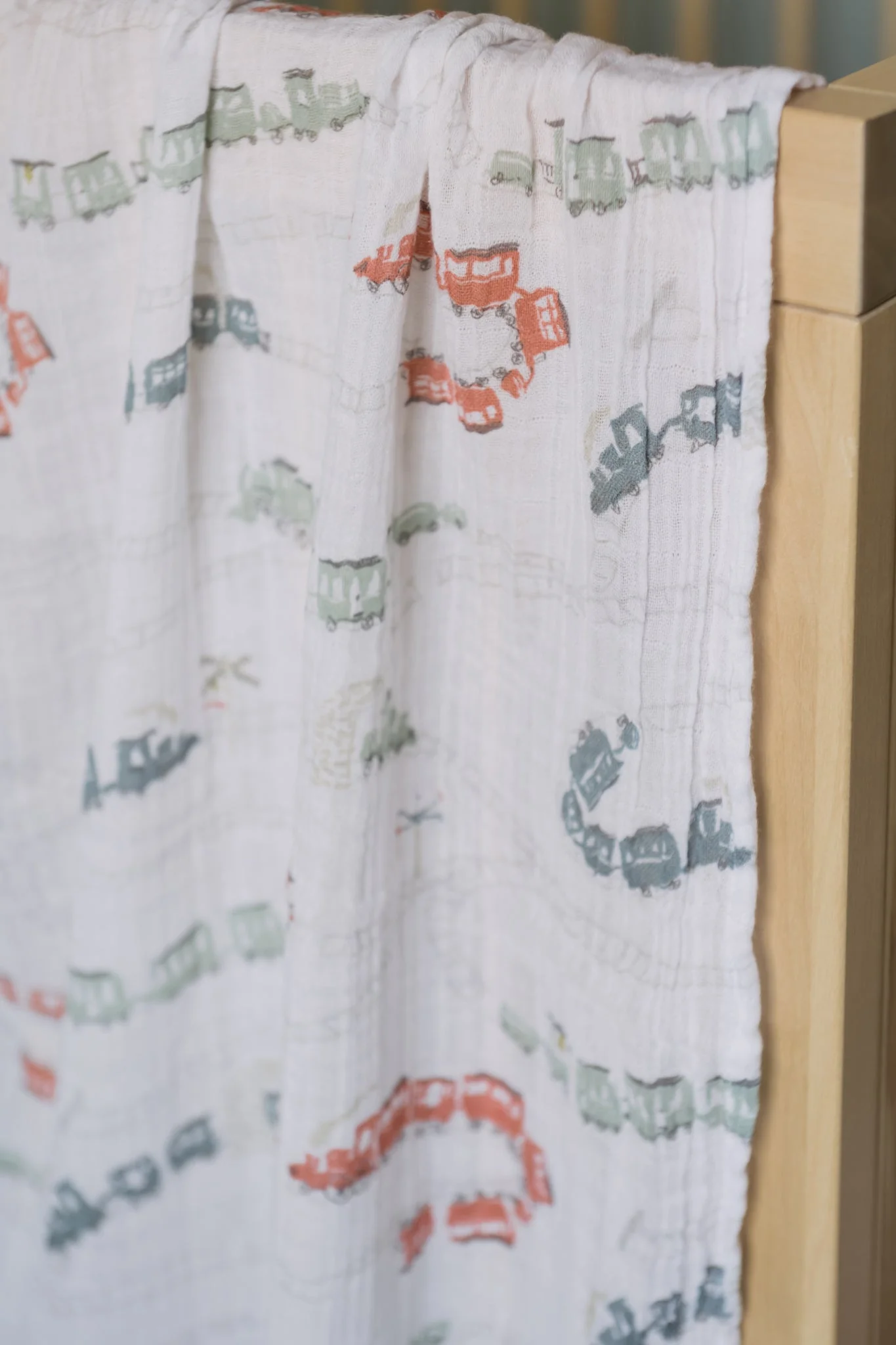 Organic Cotton Muslin Swaddle - Locomotive - Image 2
