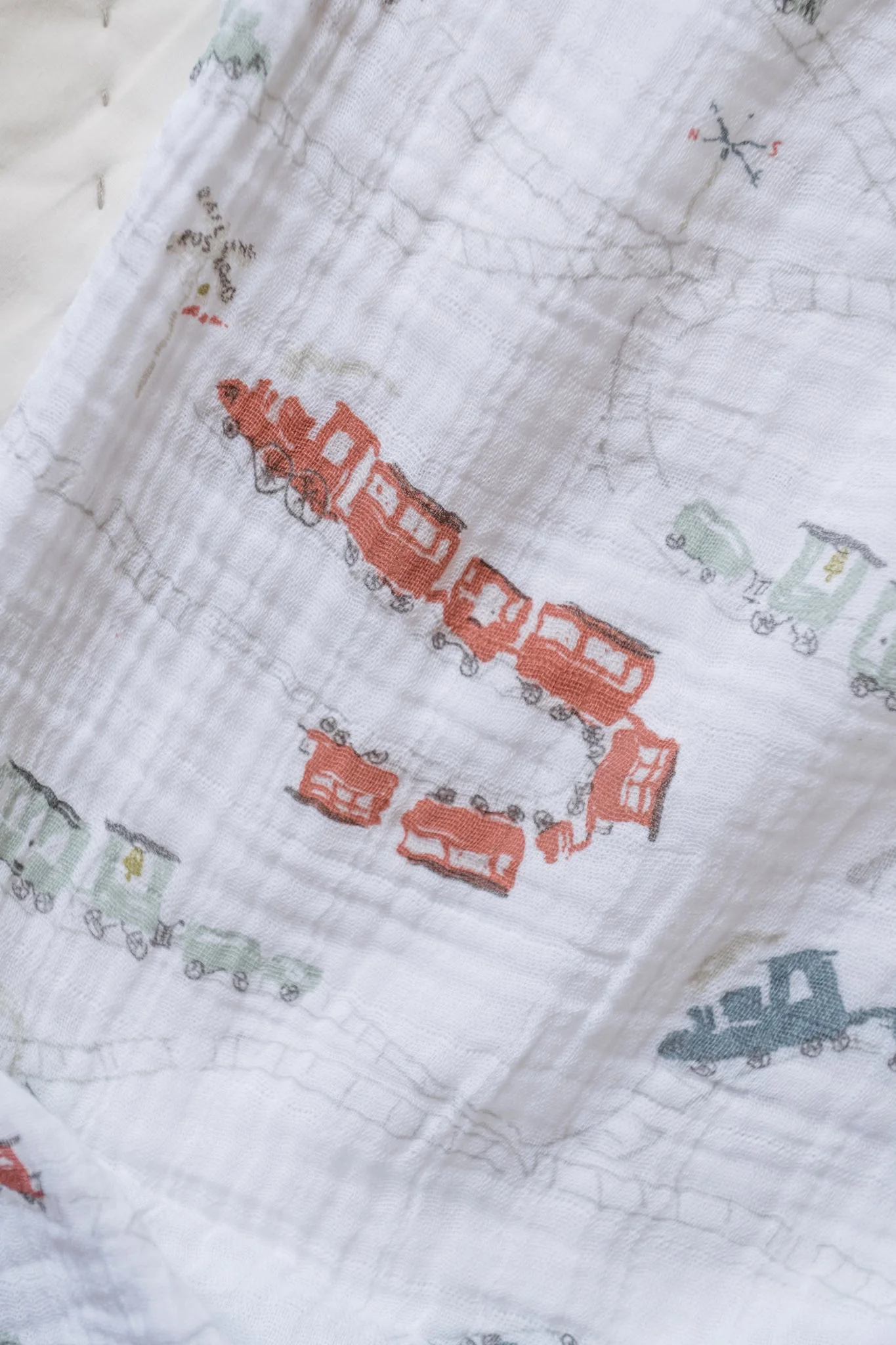 Organic Cotton Muslin Swaddle - Locomotive - Image 4